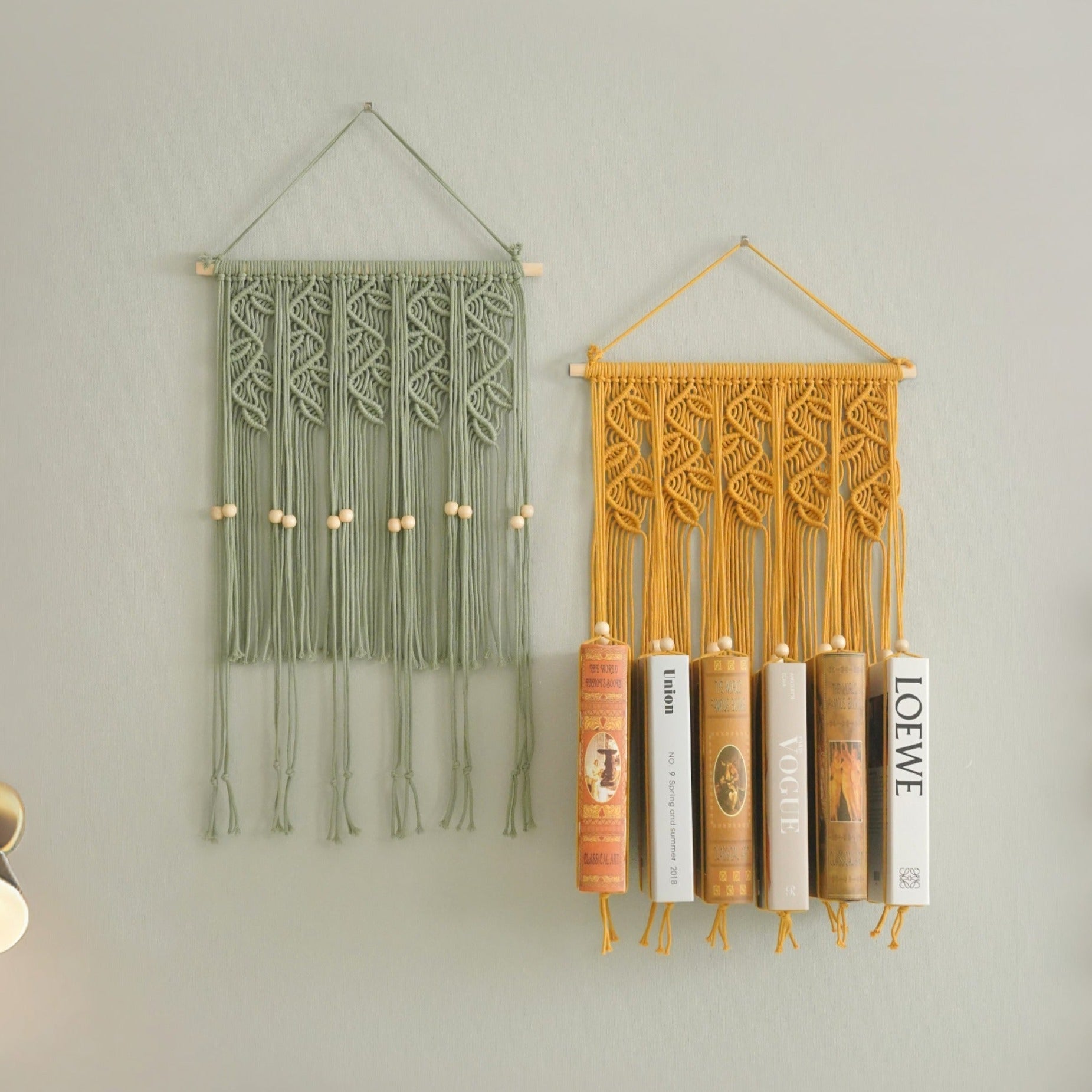 Macrame Wall Hanging Bookshelf for Boho Living Room Decor I34