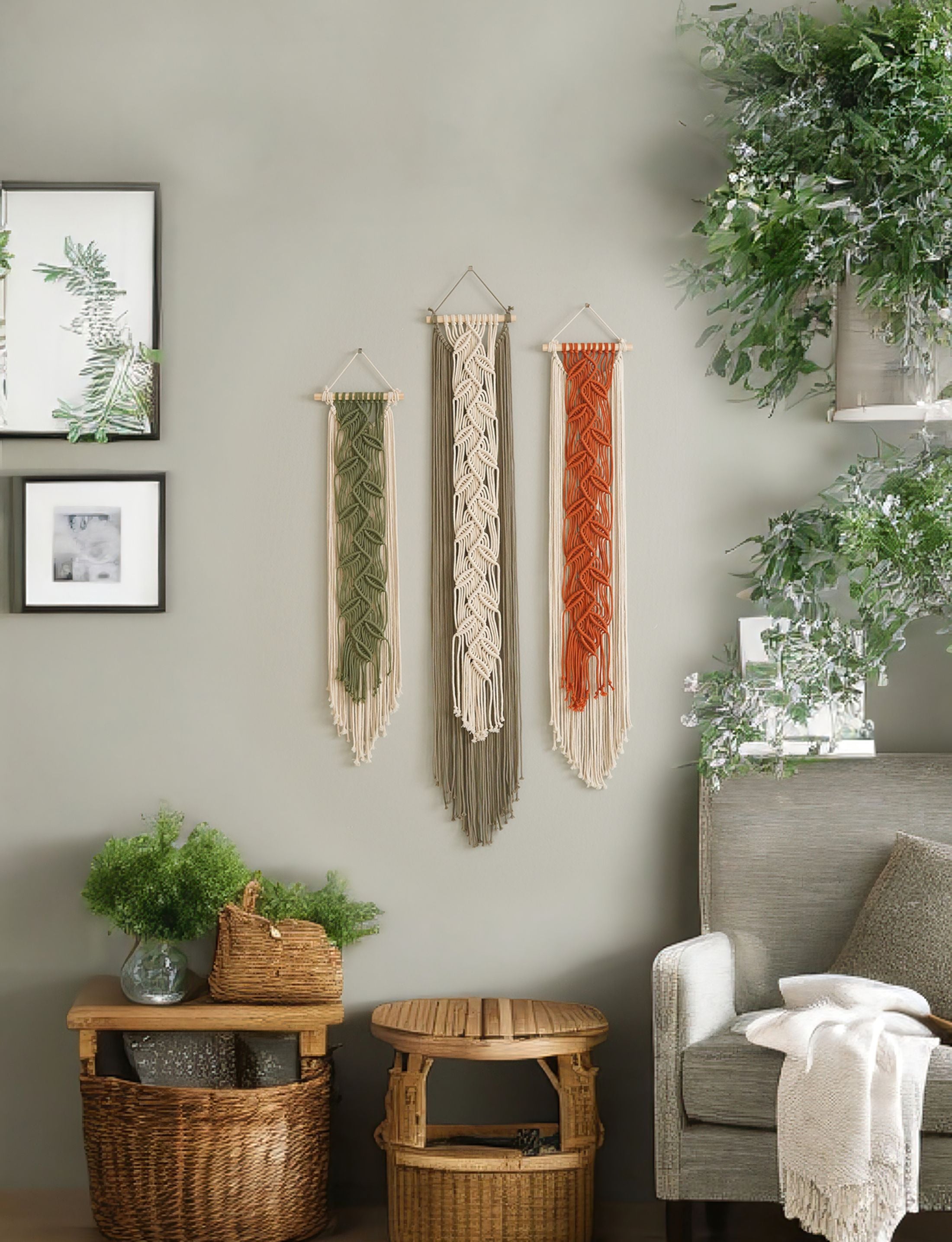 Macrame Leaf Wall Hanging - Minimal Cotton Cord Boho Wall Decor V22