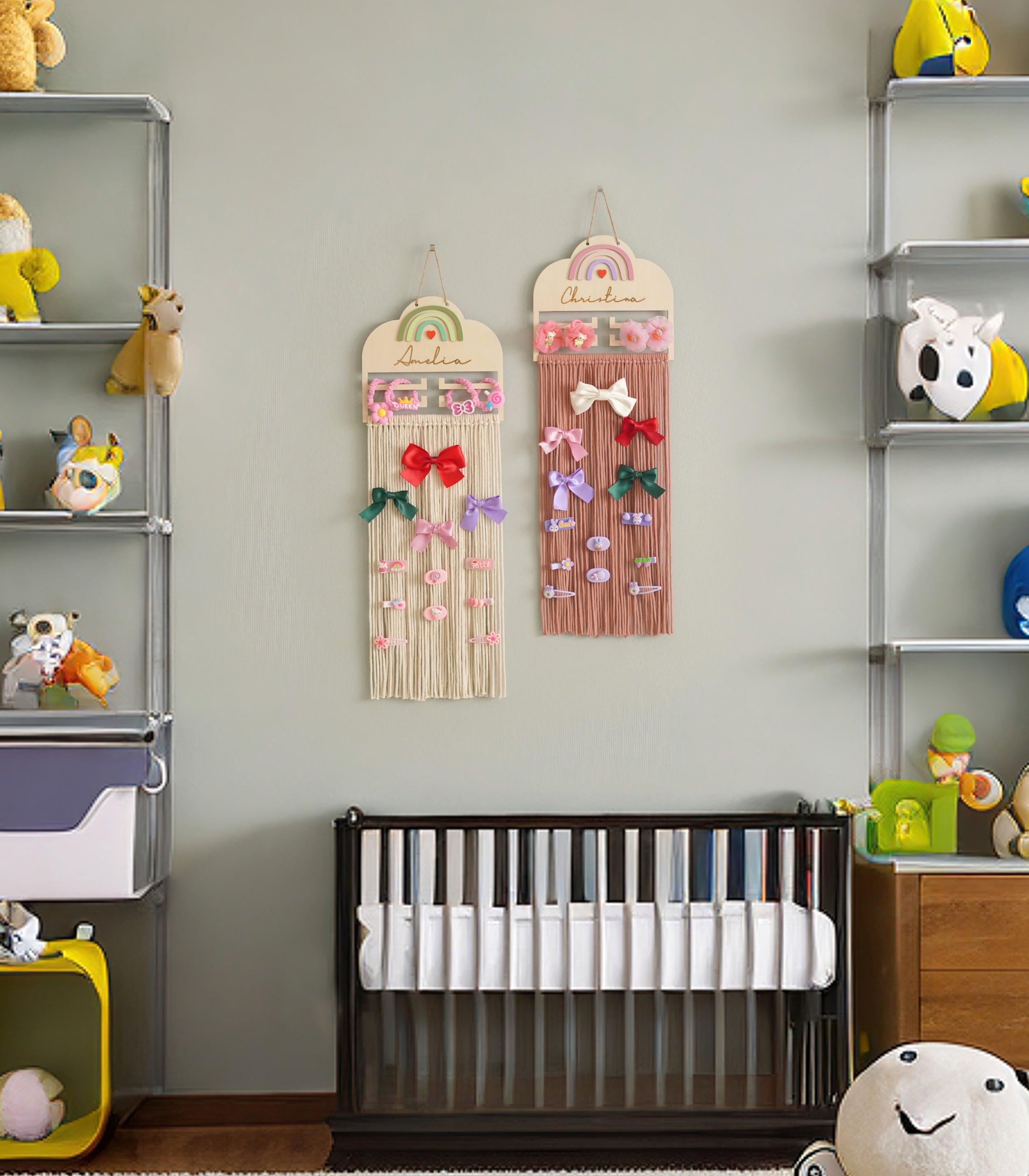 Personalized Macrame Bow Holder Wood Sign for Hair Bows I36