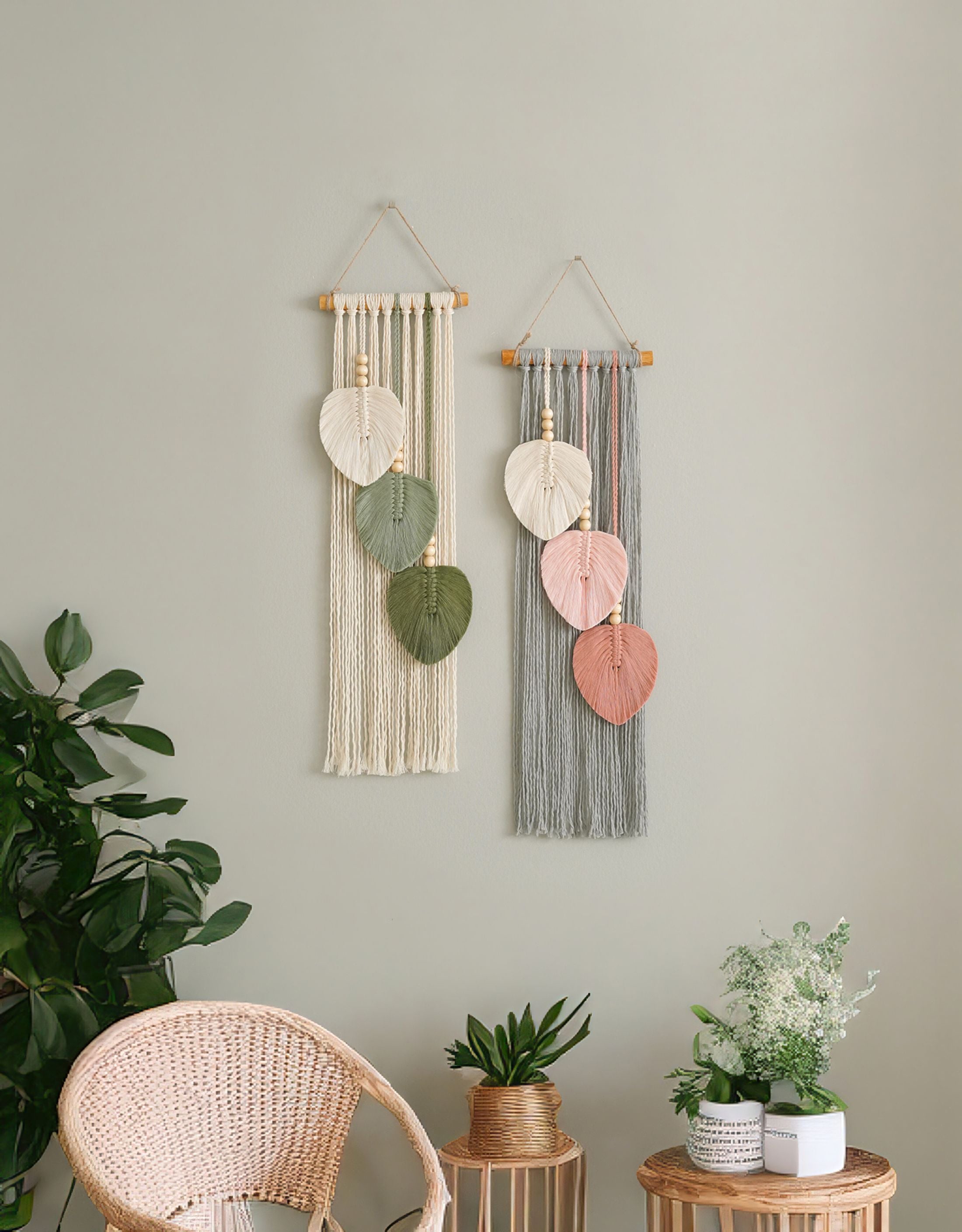 Three Leaves Wall Hanging – Macrame Leaf Decor for Boho V24