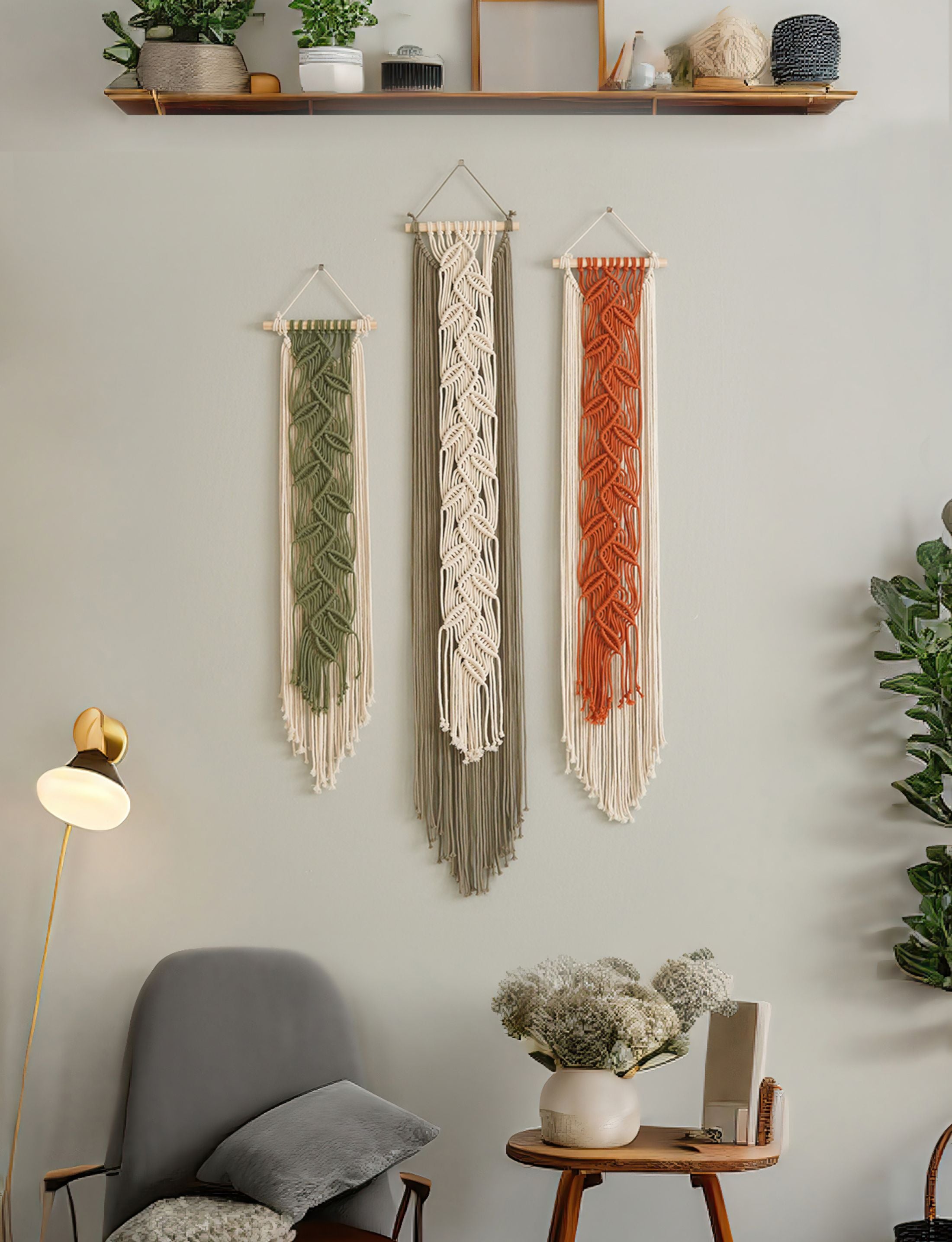 Macrame Leaf Wall Hanging - Minimal Cotton Cord Boho Wall Decor V22