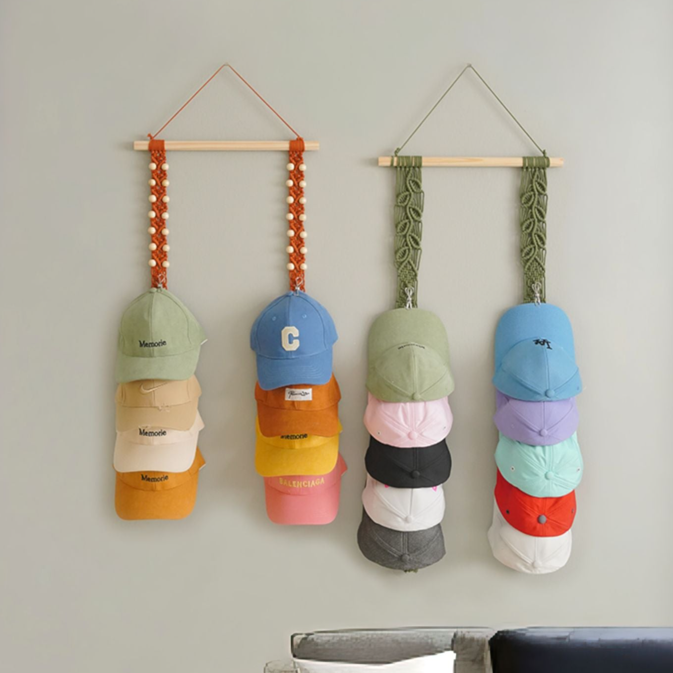 Macrame Cap Holder For Stylish Wall Cap Display And Storage
