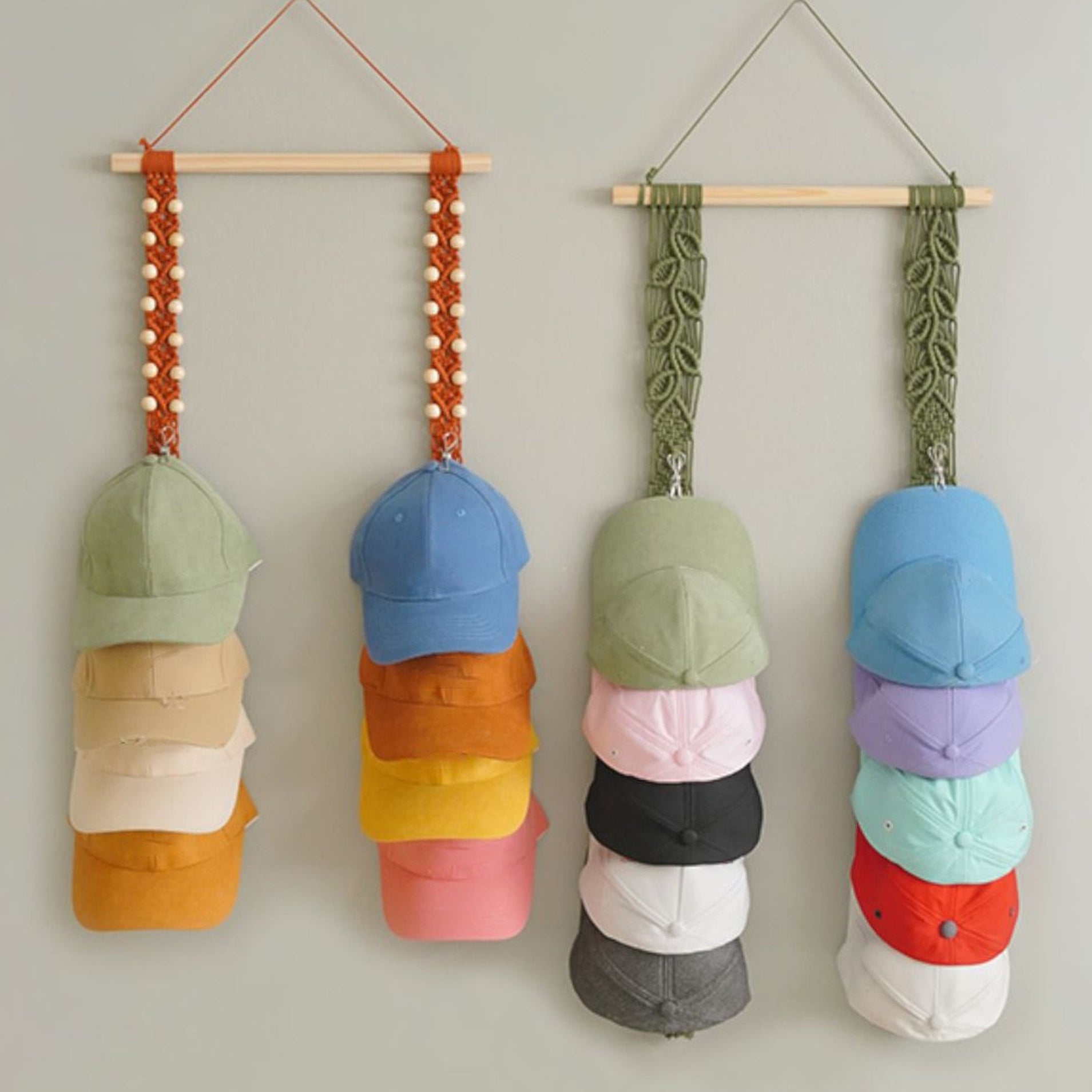 Macrame Hat Holder – Hanging Baseball Cap Organizer for Wall I21