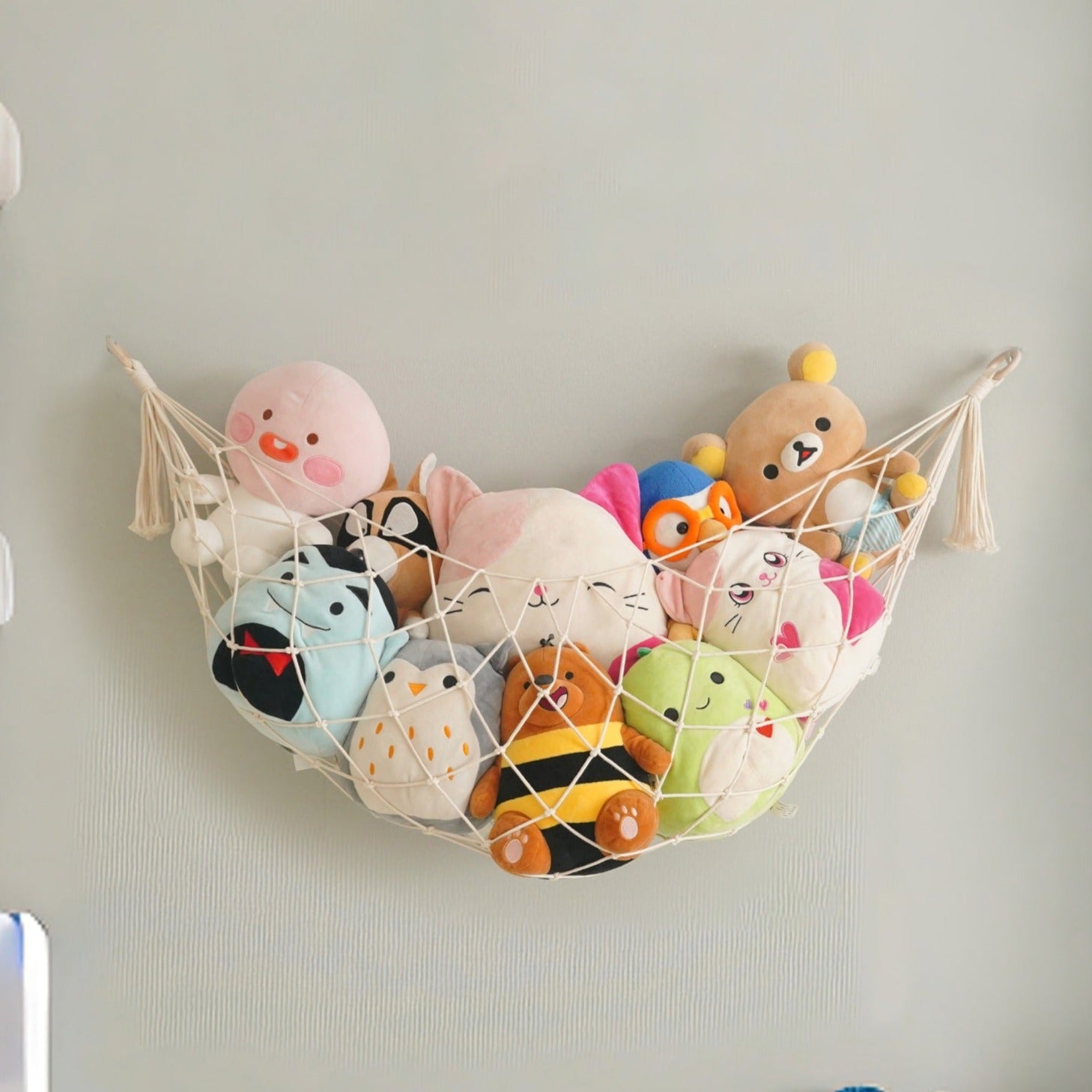 Macrame Toy Hammock – Boho Cotton Rope Toy Organizer for Wall Storage H25