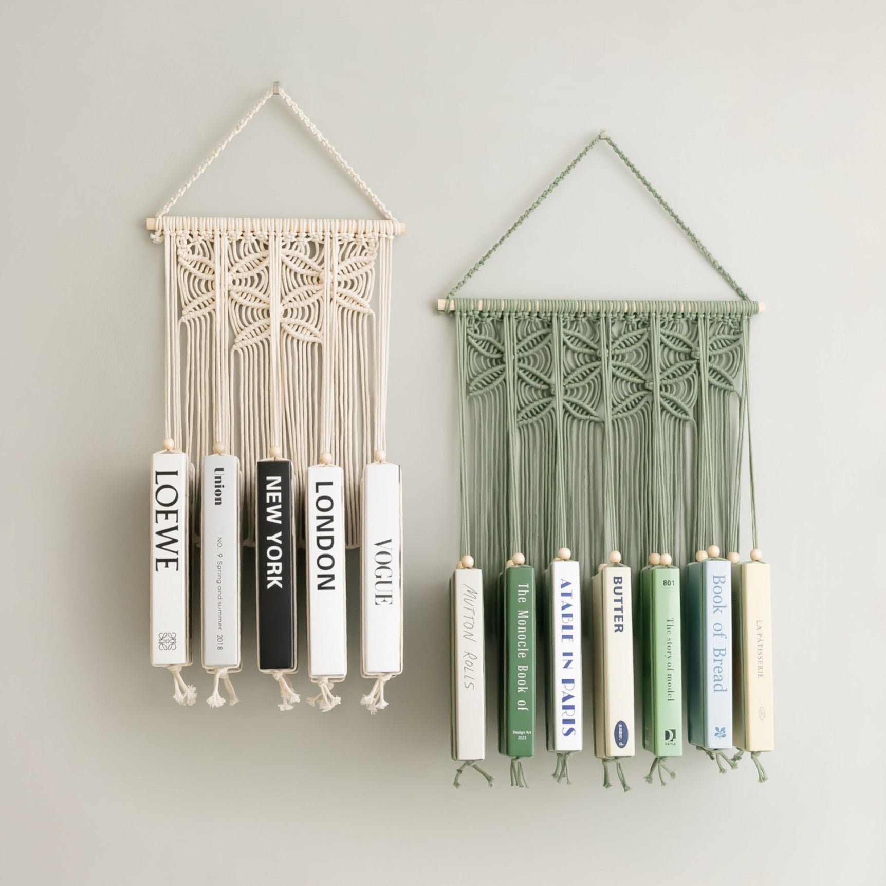 Macrame Book Holder – Boho Wall Hanging Bookshelf I40