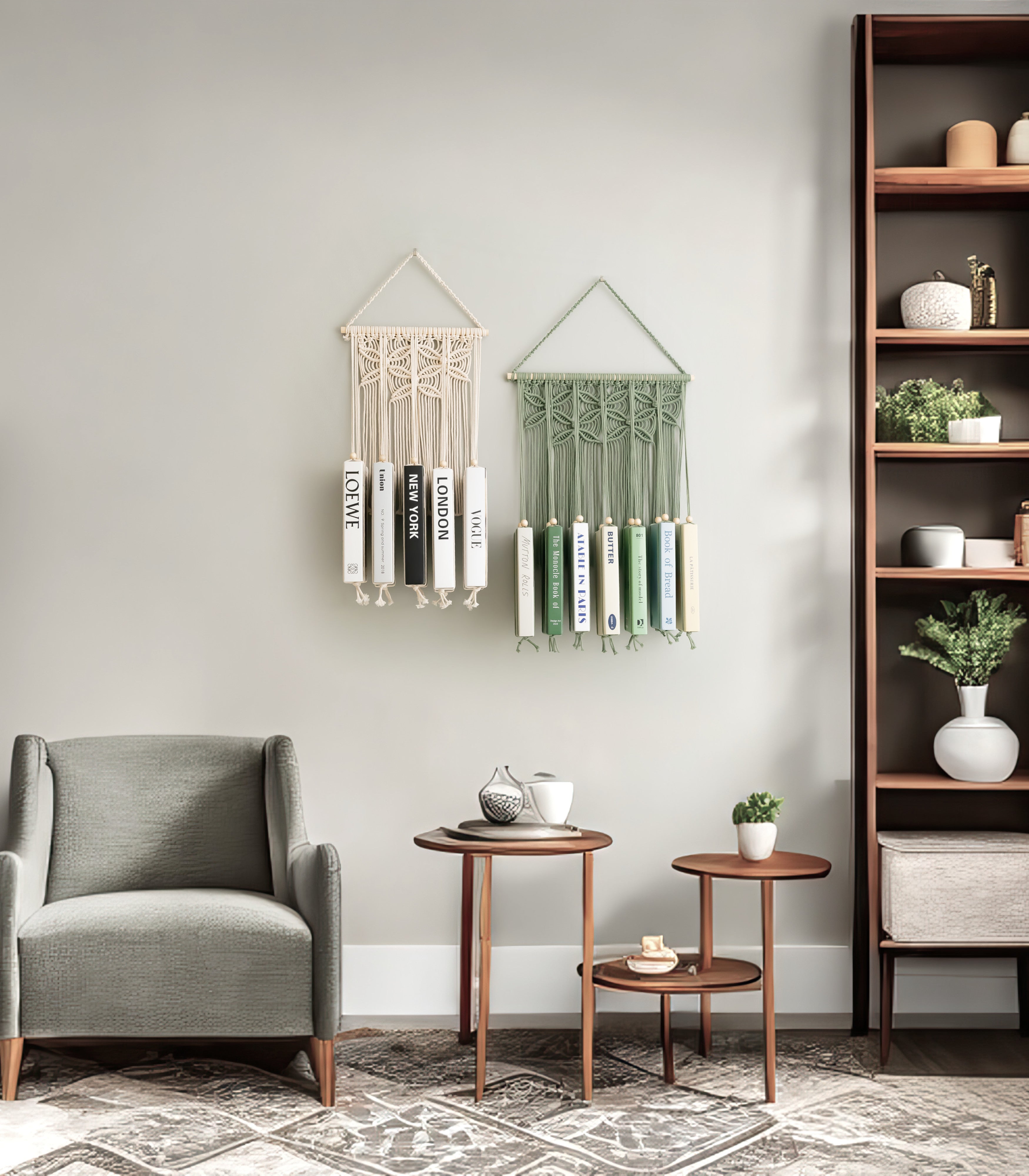 Macrame Book Holder – Boho Wall Hanging Bookshelf I40