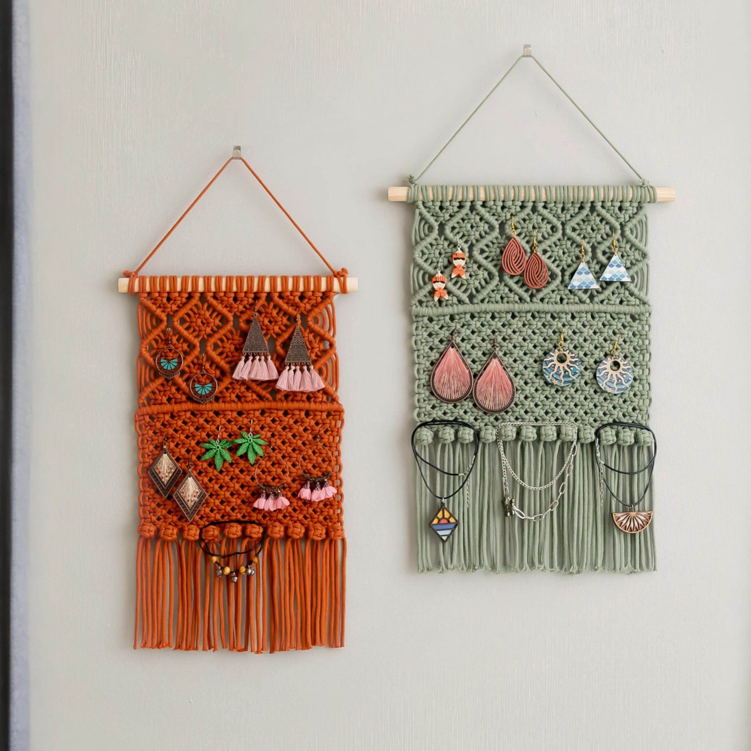 Boho Macrame Earring Holder – Handmade Jewelry Display Organizer I35