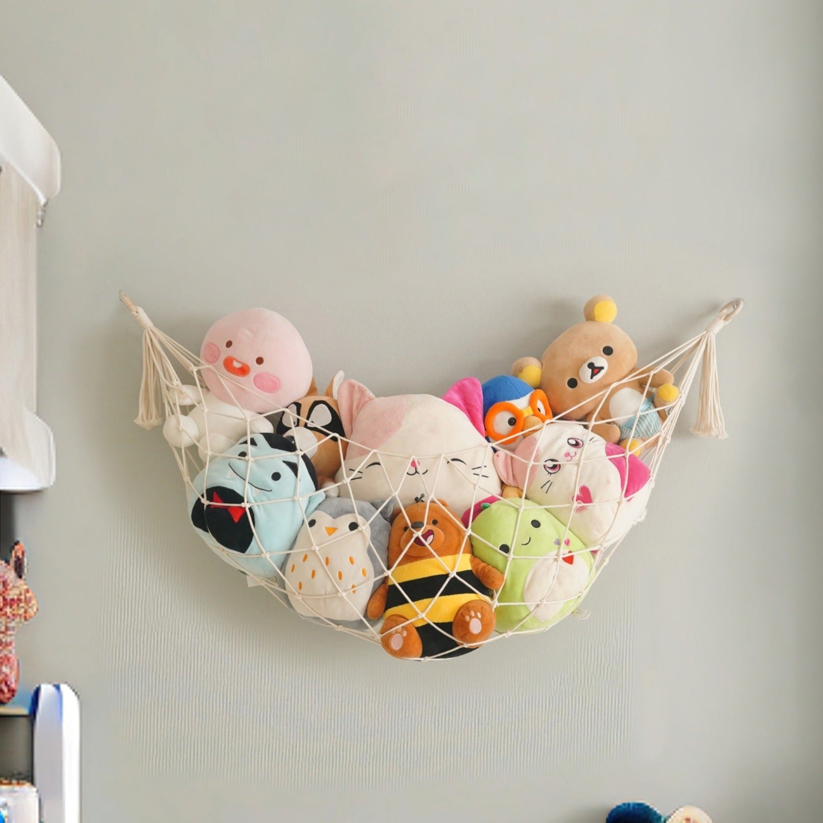 Macrame Toy Hammock – Boho Cotton Rope Toy Organizer for Wall Storage H25