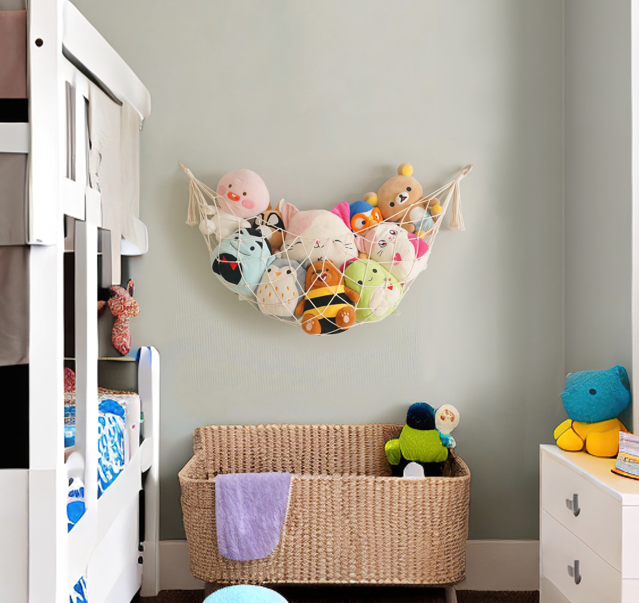 Macrame Toy Hammock – Boho Cotton Rope Toy Organizer for Wall Storage H25