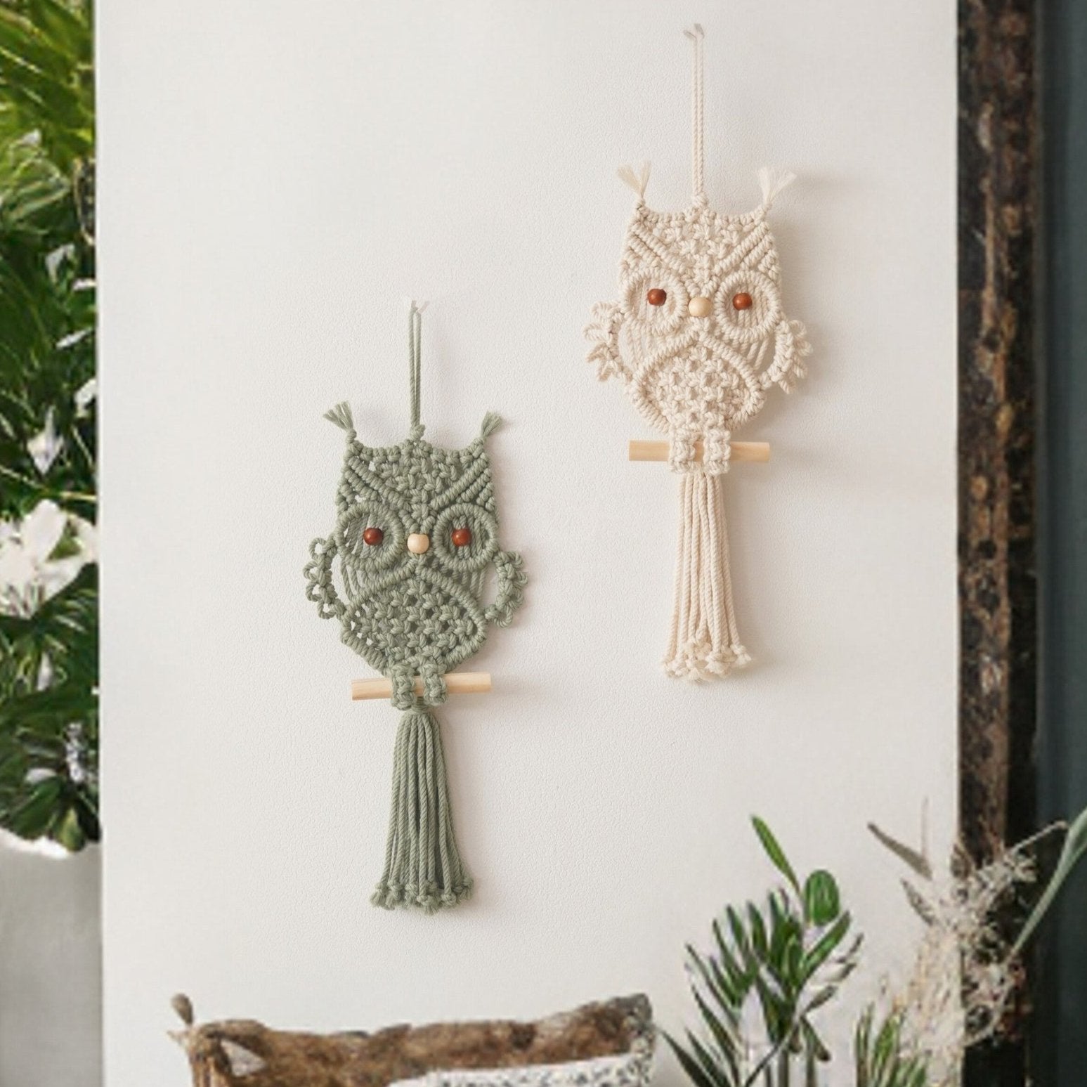 Boho Owl Wall Decor – Macrame Owl Hanging for Rustic Home Style W73