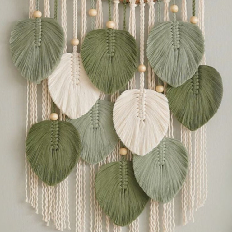 Boho Macrame Leaf Wall Hanging – Cotton Rope Rustic Wall Decor L33