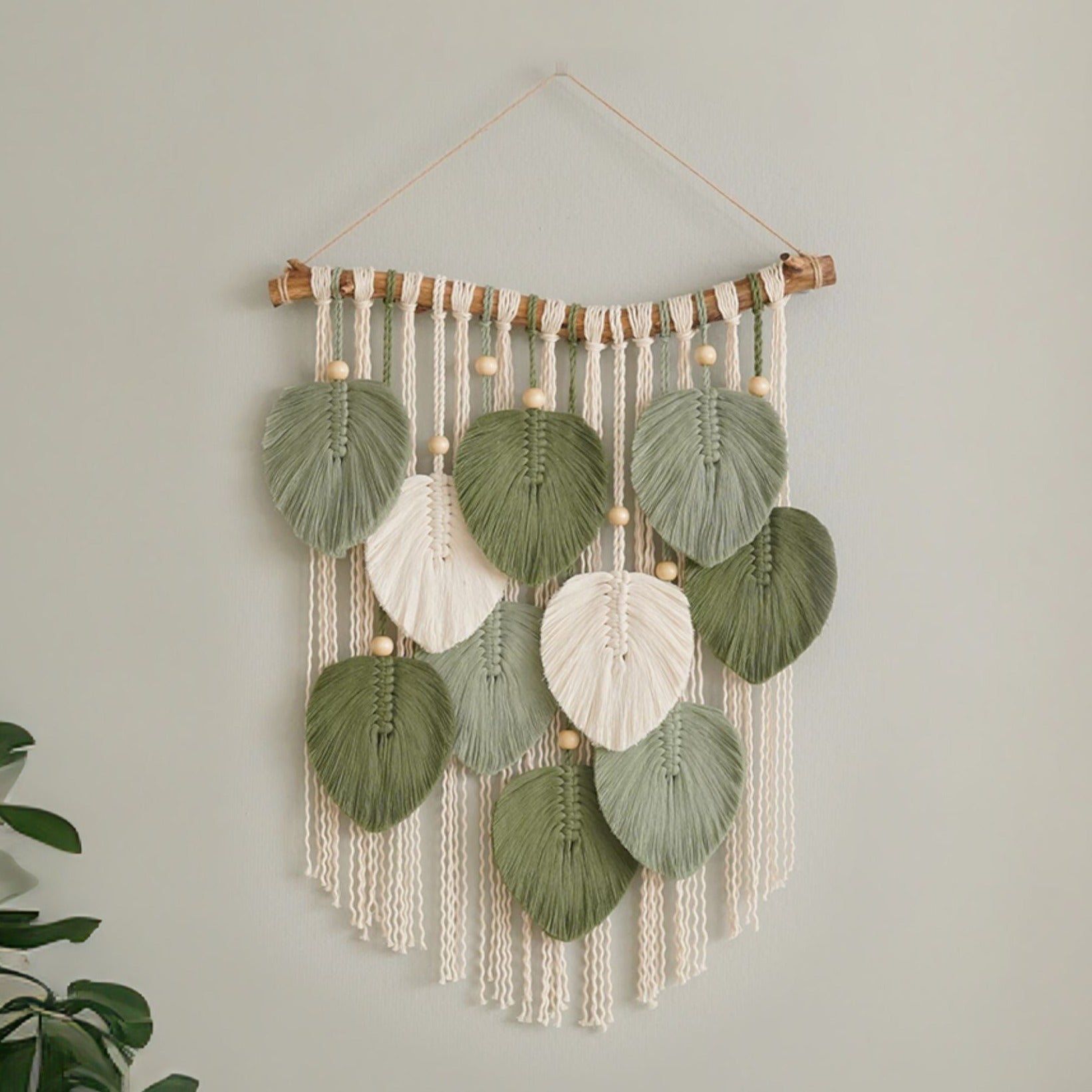 Boho Macrame Leaf Wall Hanging – Cotton Rope Rustic Wall Decor L33