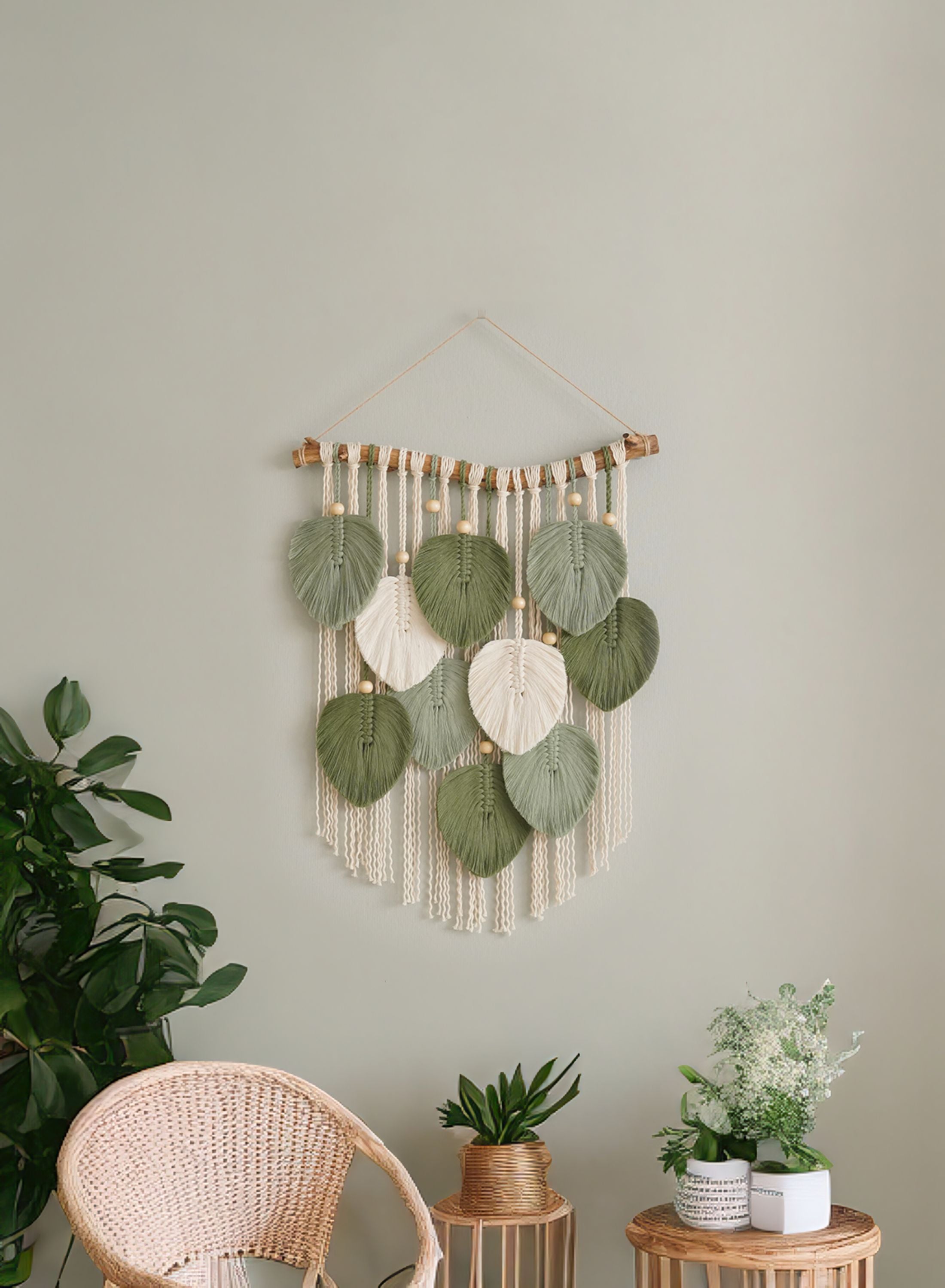 Boho Macrame Leaf Wall Hanging – Cotton Rope Rustic Wall Decor L33