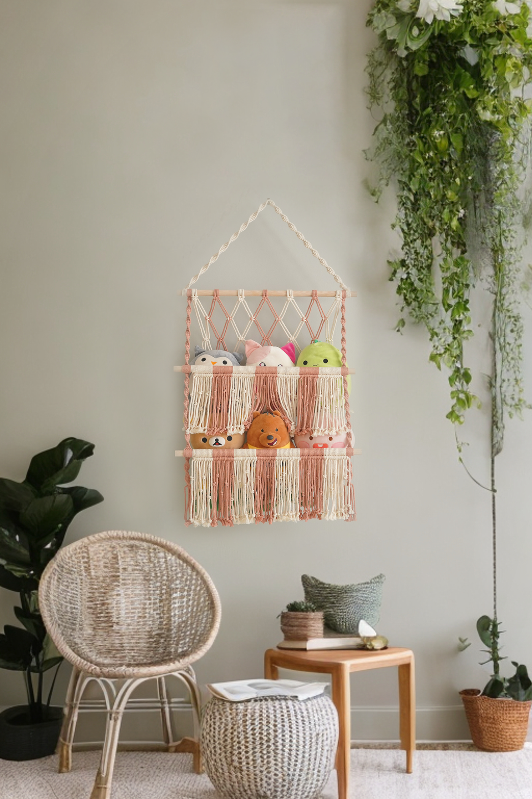 Macrame Toy Storage Hammock For Boho Nursery Storage H72