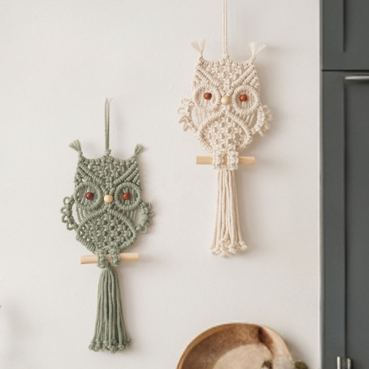 Boho Owl Wall Decor – Macrame Owl Hanging for Rustic Home Style W73