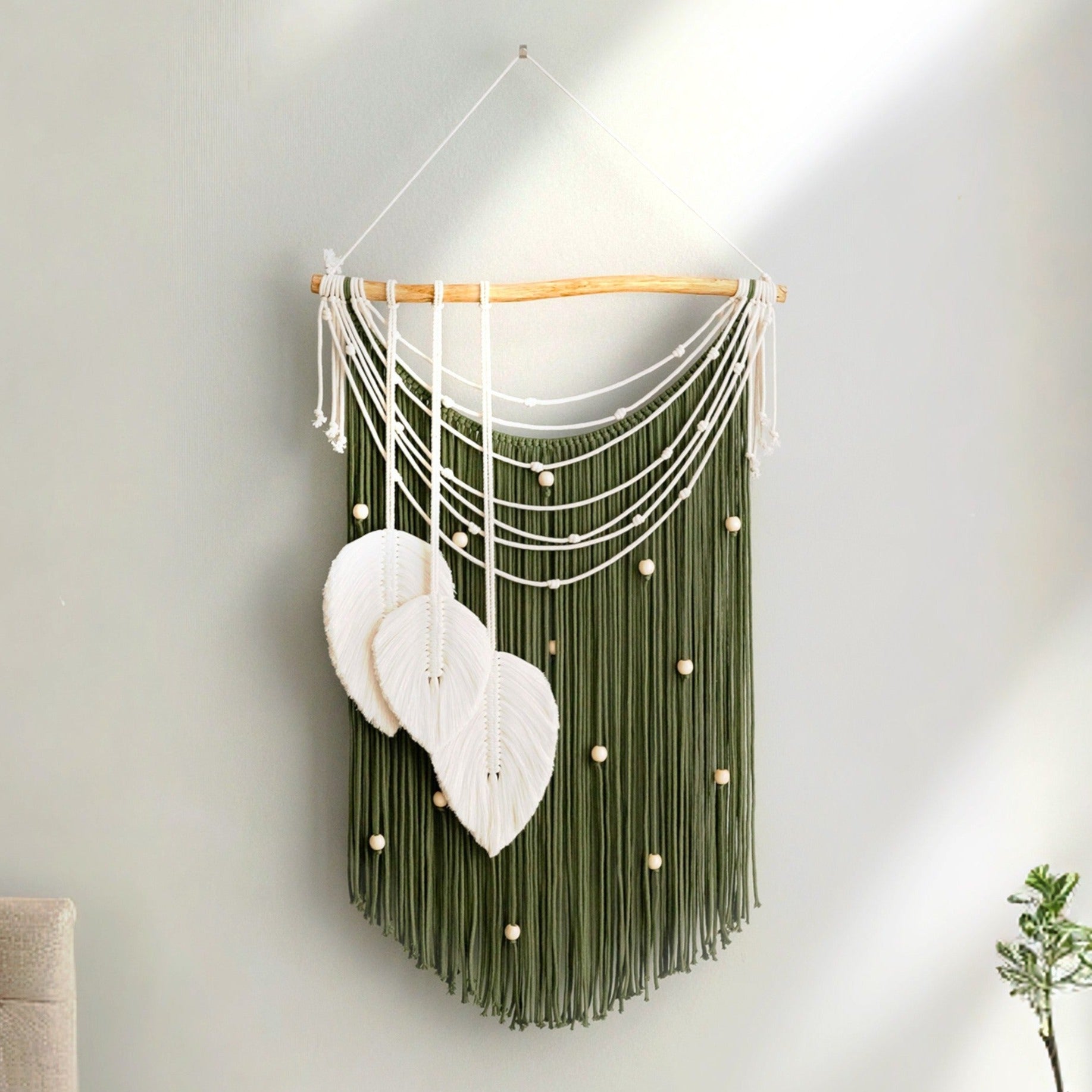 Macrame Leaf Wall Hanging – Cotton Cord Rustic Wall Art L42