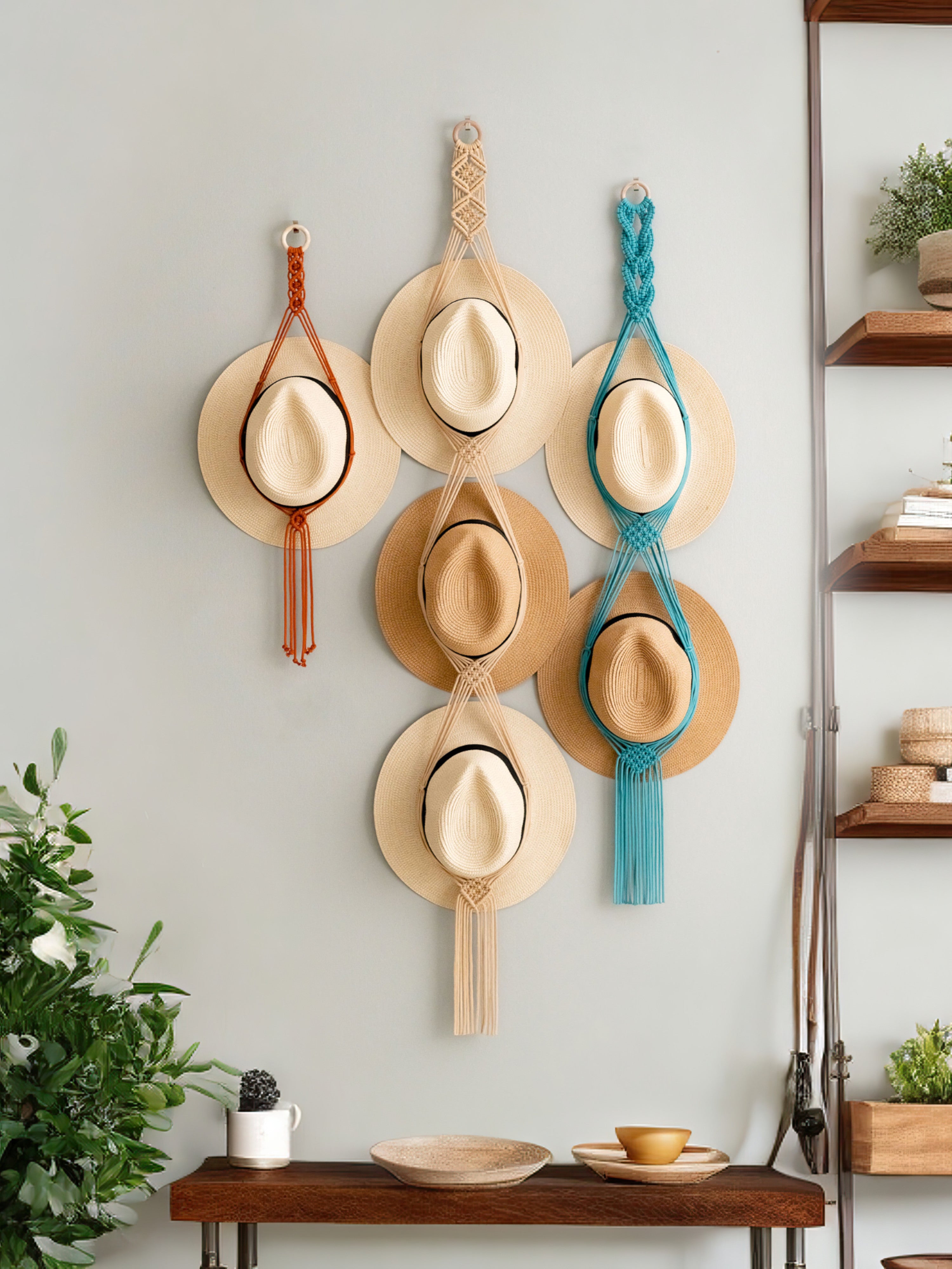 Macrame Hat Hanger – Boho Wall Organizer for Hats H01