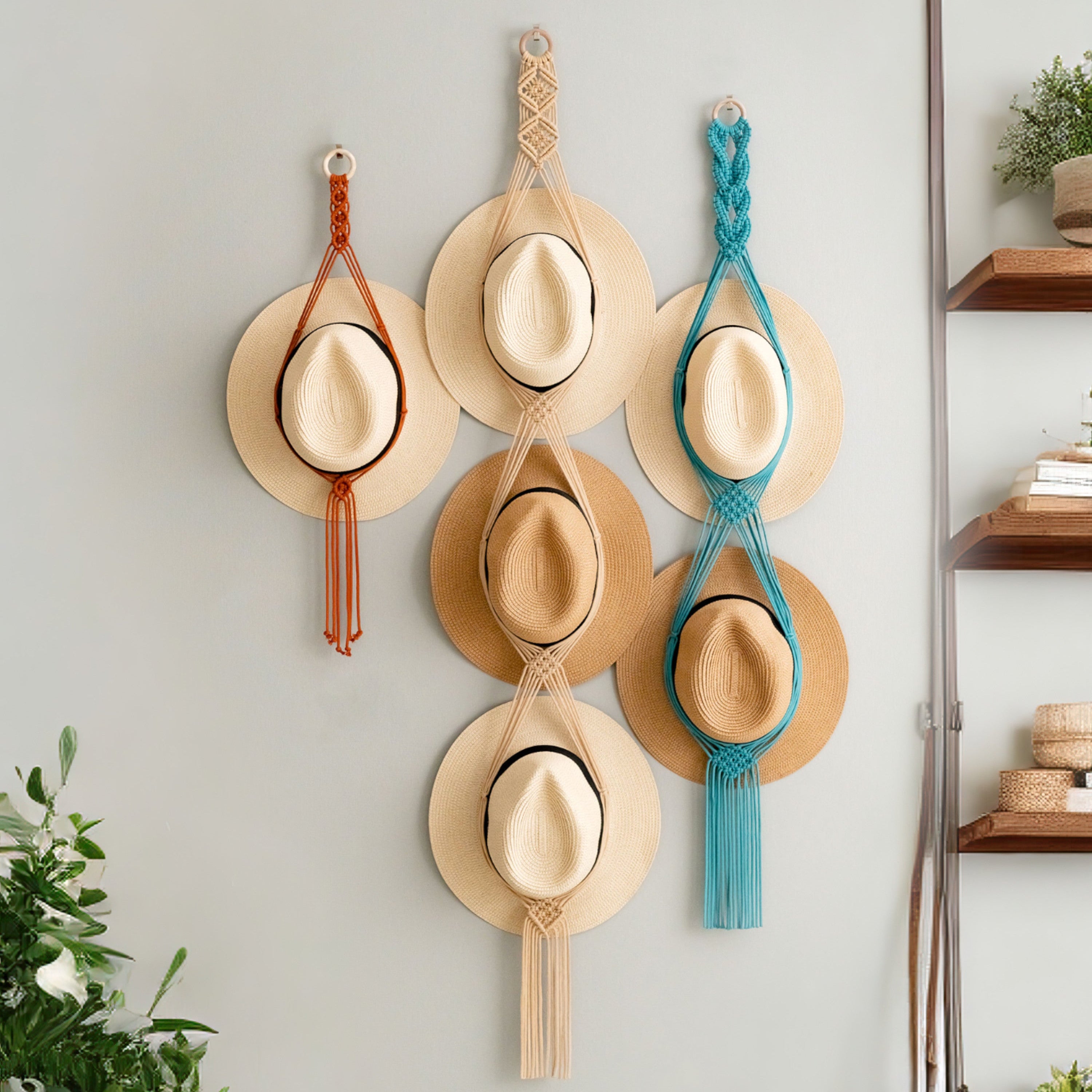 Macrame Hat Hanger – Boho Wall Organizer for Hats H01