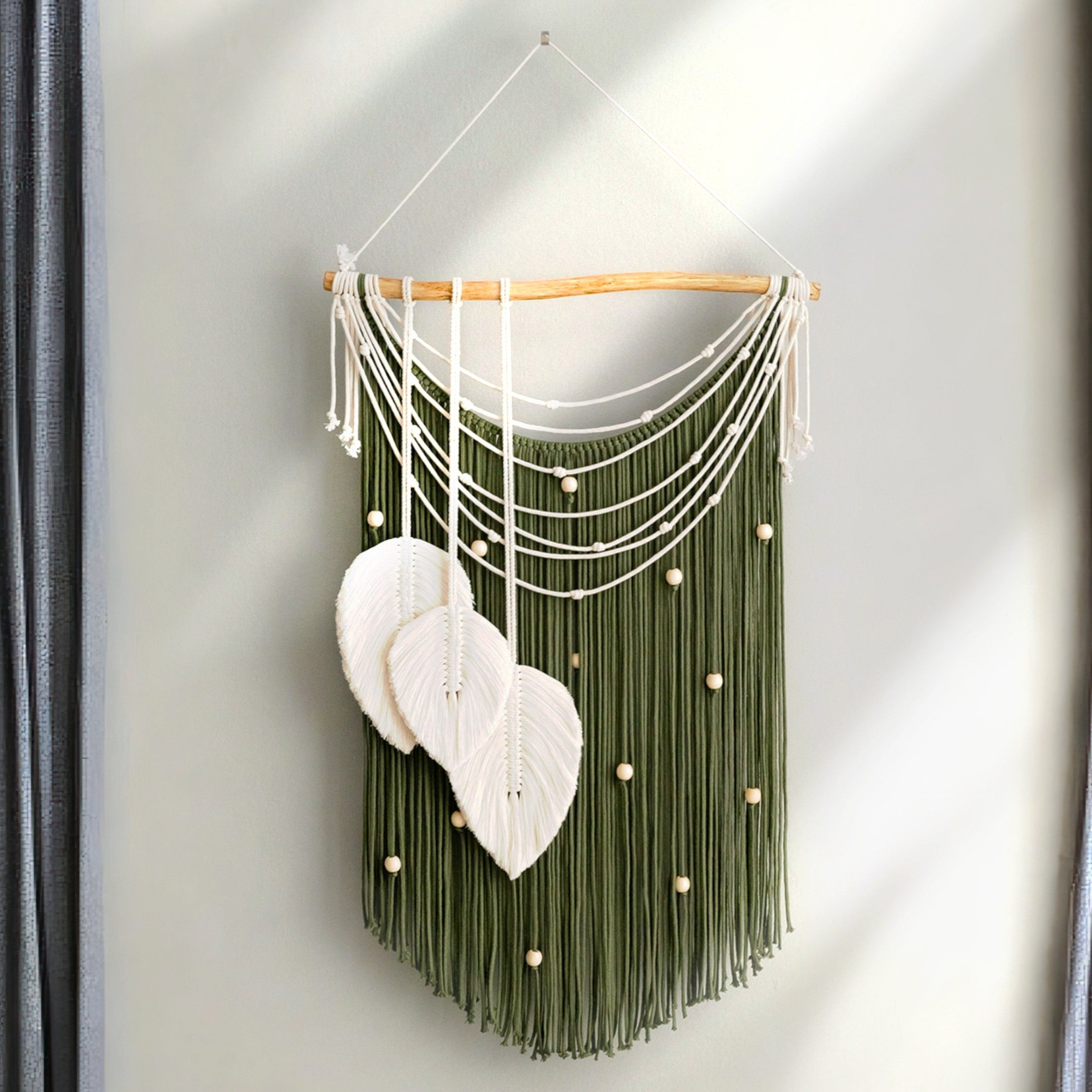 Macrame Leaf Wall Hanging – Cotton Cord Rustic Wall Art L42