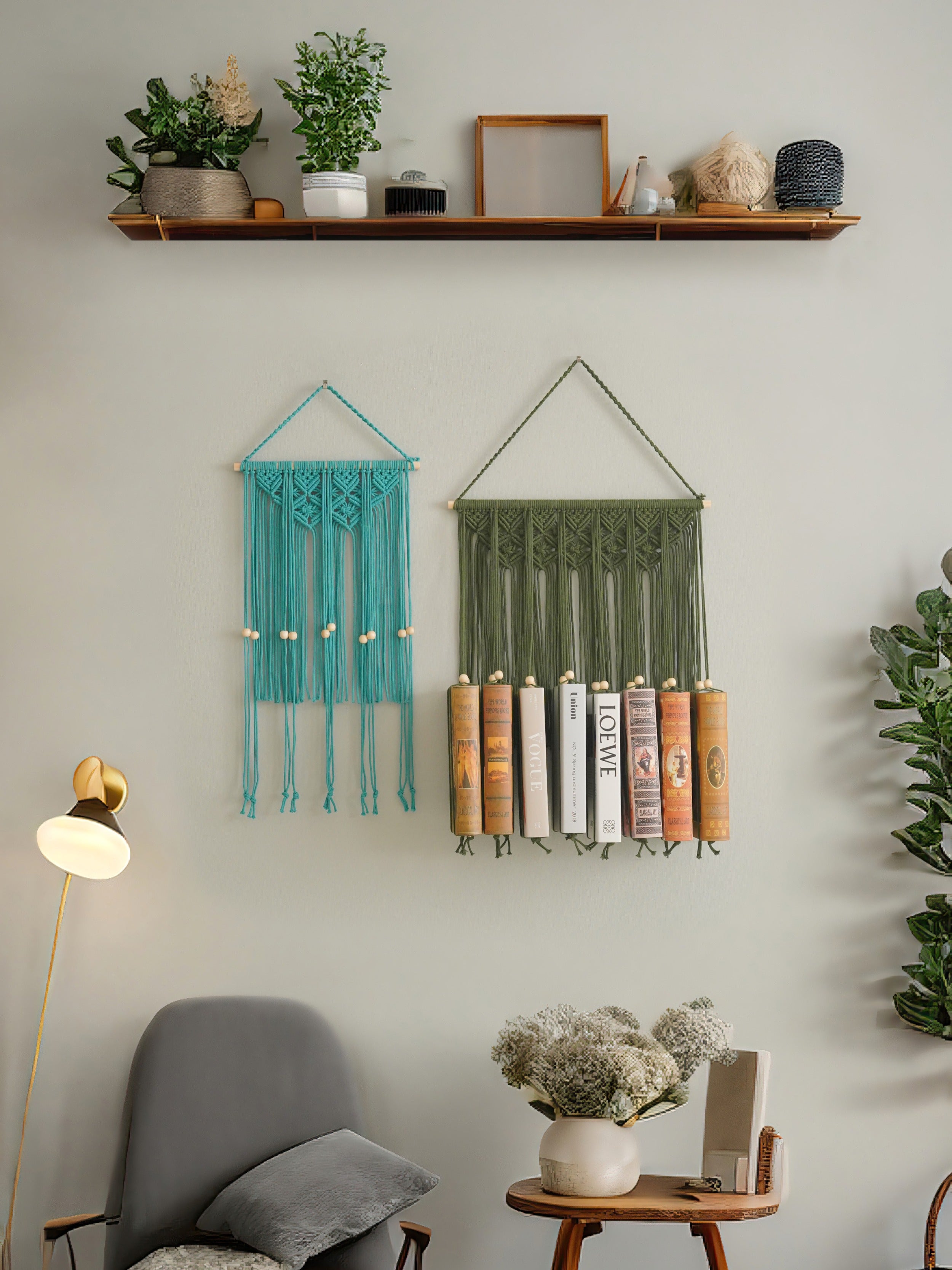 Boho Macrame Bookshelf for Stylish Book Storage