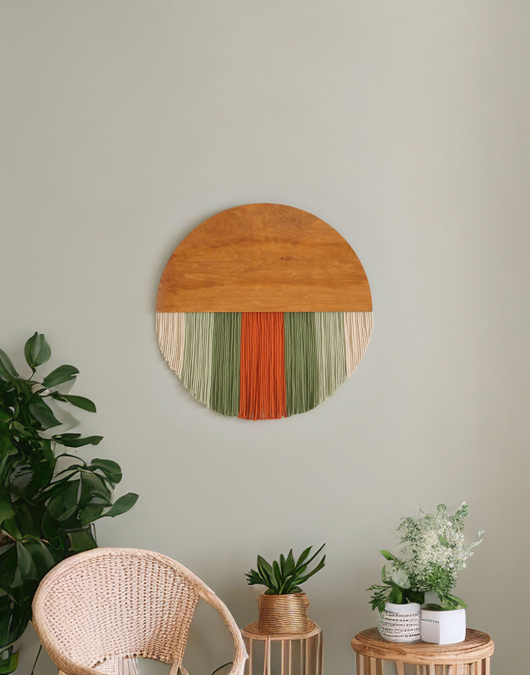 Lunar Memory Wall Hanging – Boho Green Cotton Wall Art V07