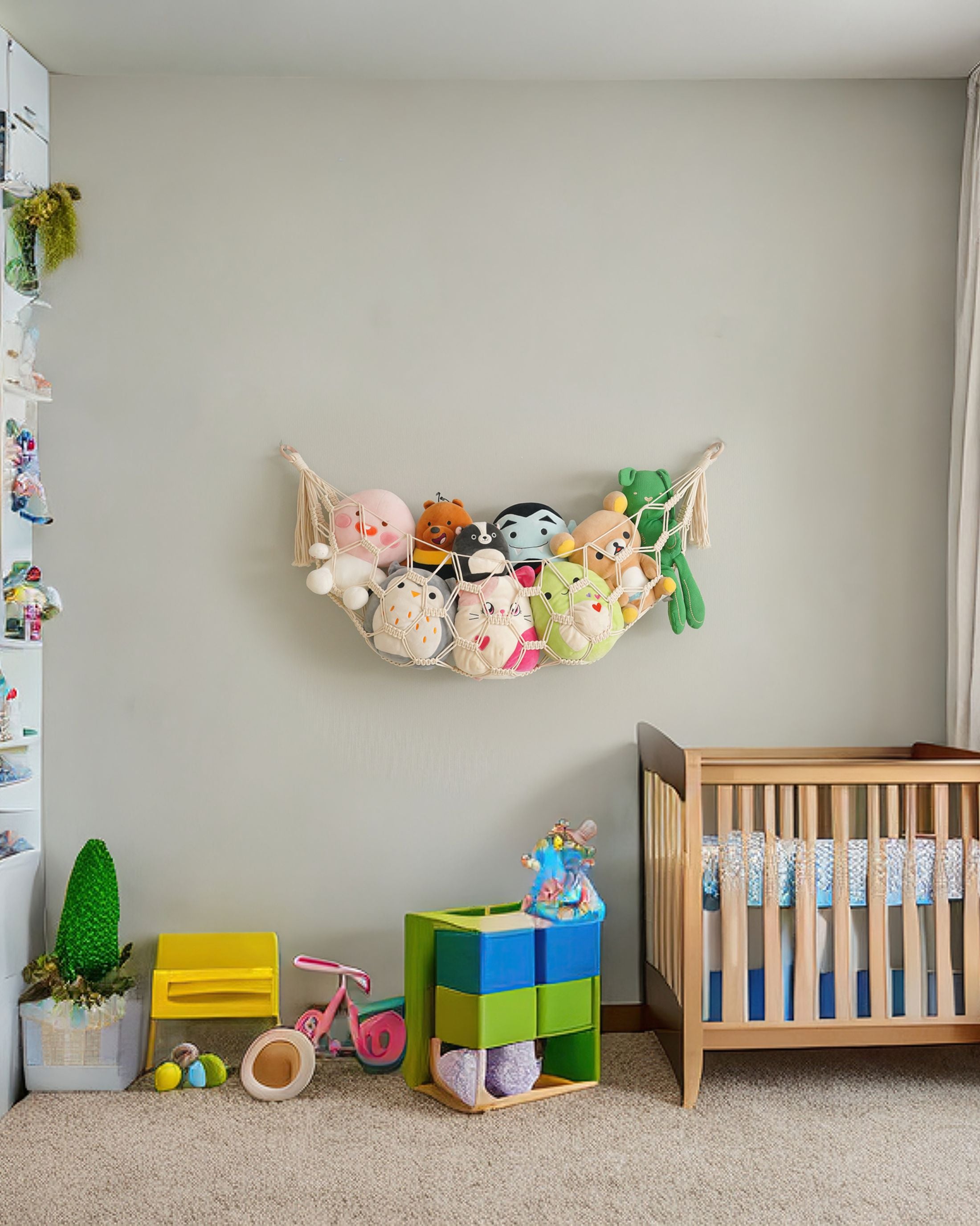 Macrame Toy Hammock for Stuffed Toys - Plush Rope Wall Organizer I25