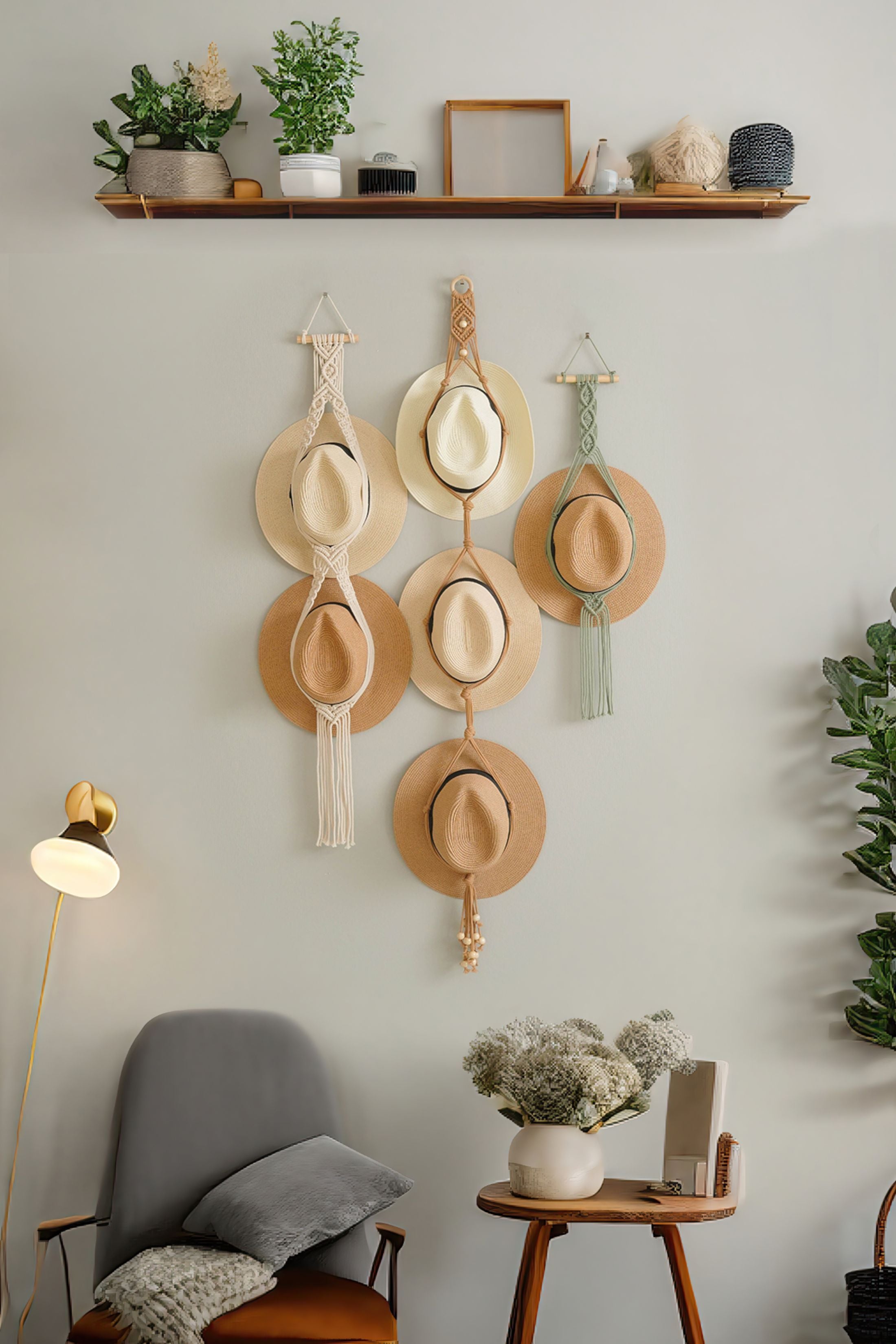 Macrame Hat Hanger macrame cord wall hat holder for boho decor I05