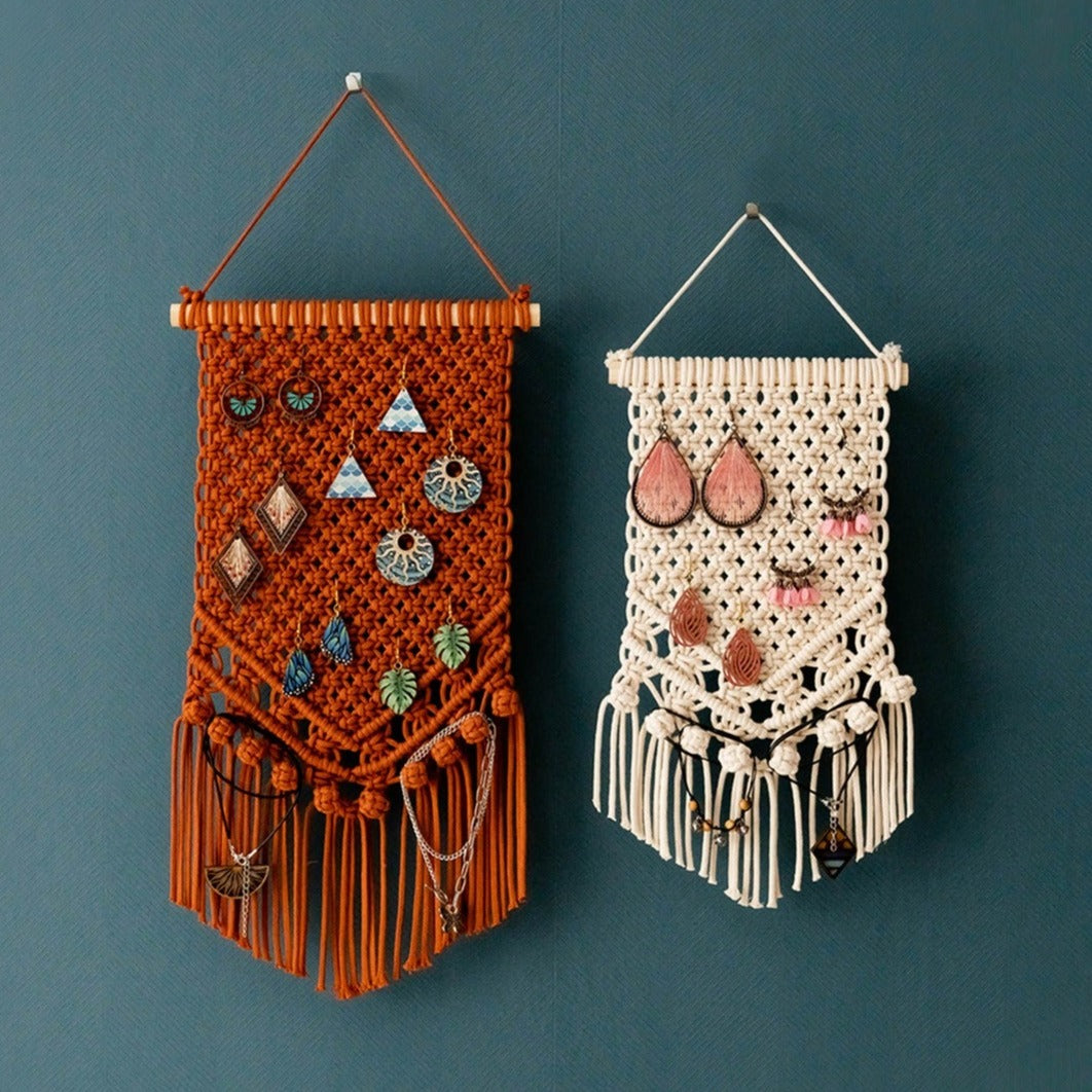 Boho Macrame Jewelry Holder - Earring Hanger Wall Decor I51