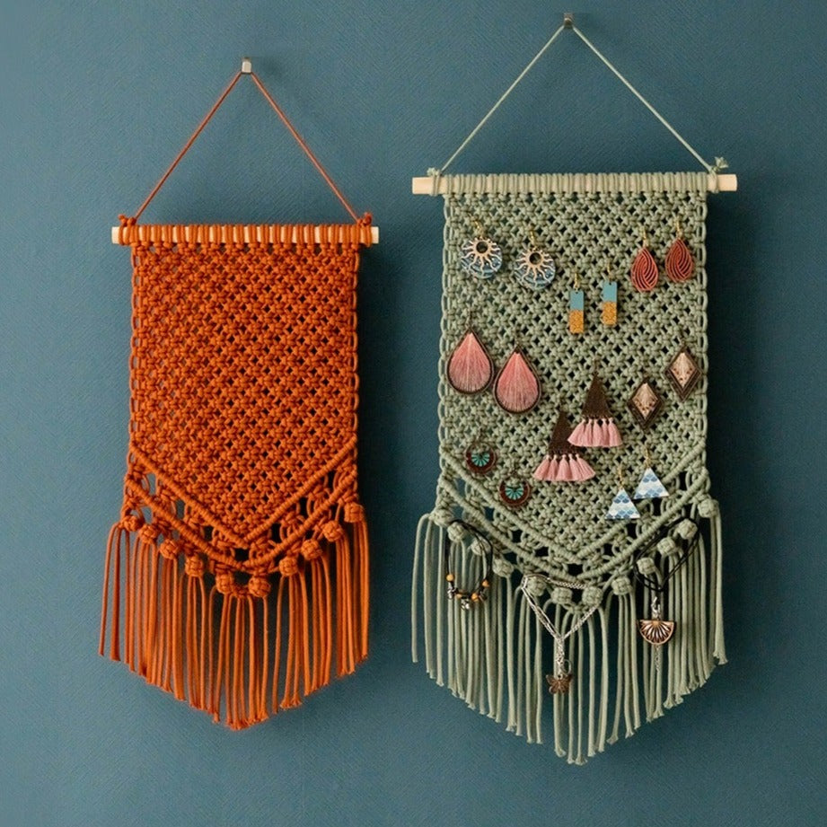 Boho Macrame Jewelry Holder - Earring Hanger Wall Decor I51