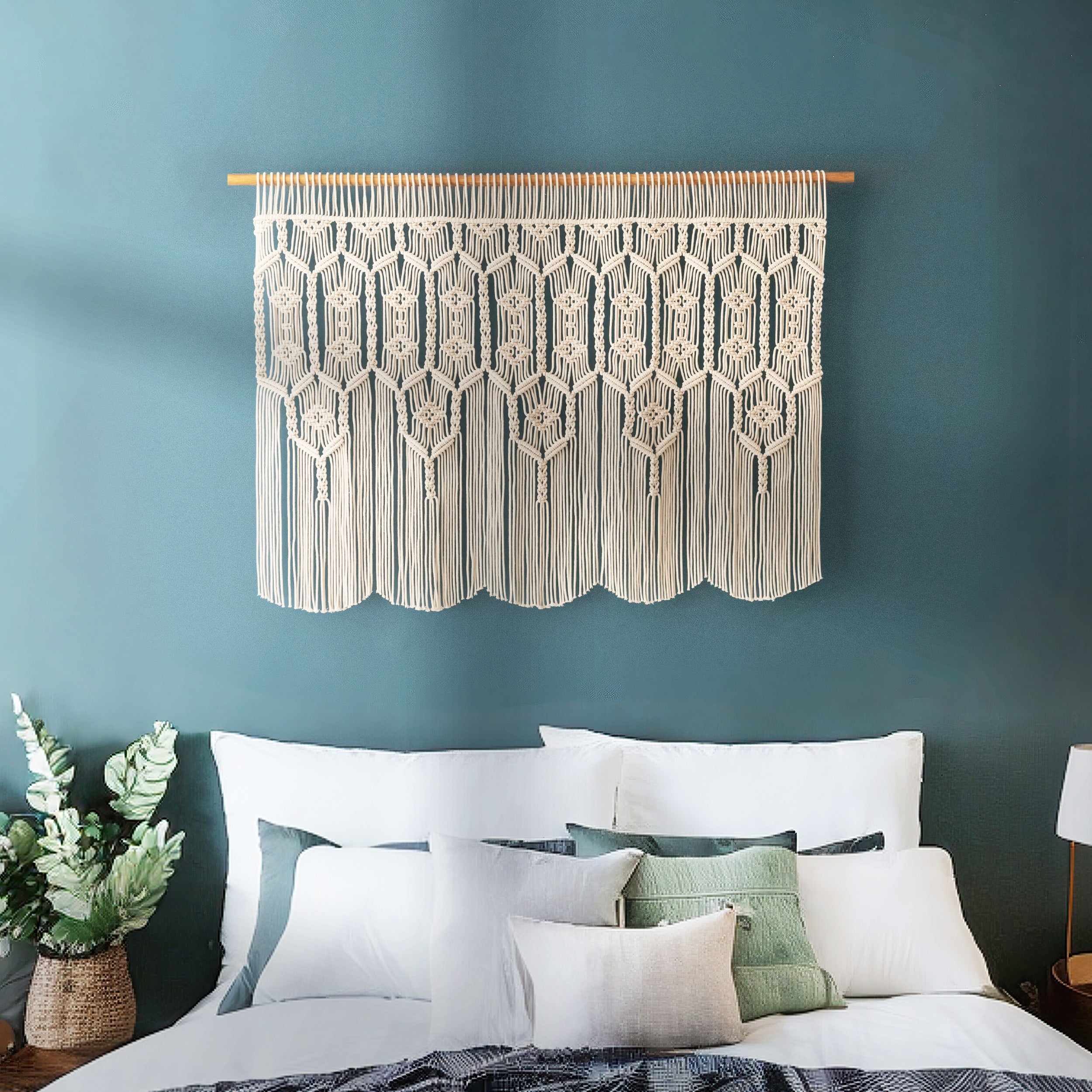 Macrame Curtain – Cotton Rope Boho Wall Hanging for Home Decor C31