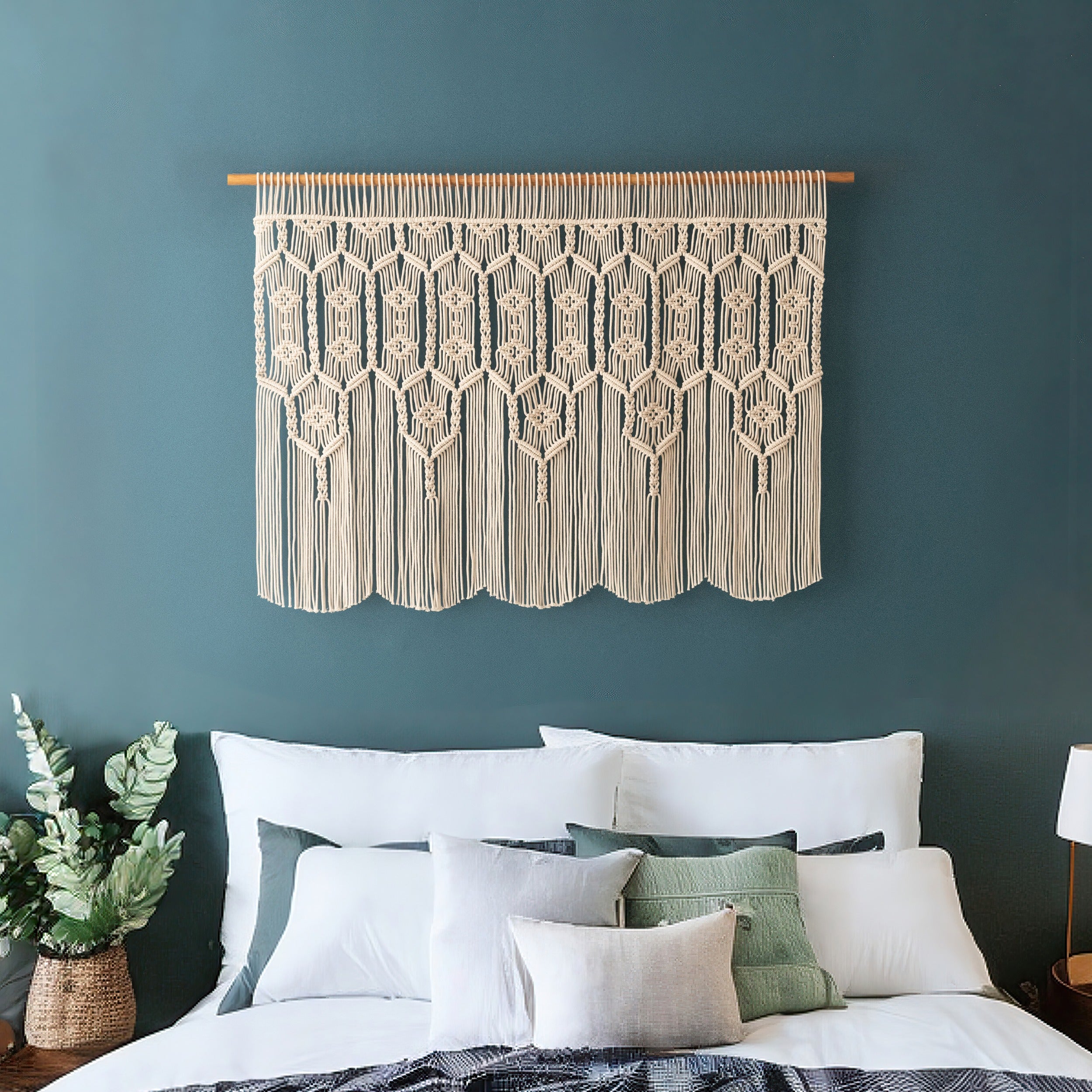 Macrame Curtain – Cotton Rope Boho Wall Hanging for Home Decor C31