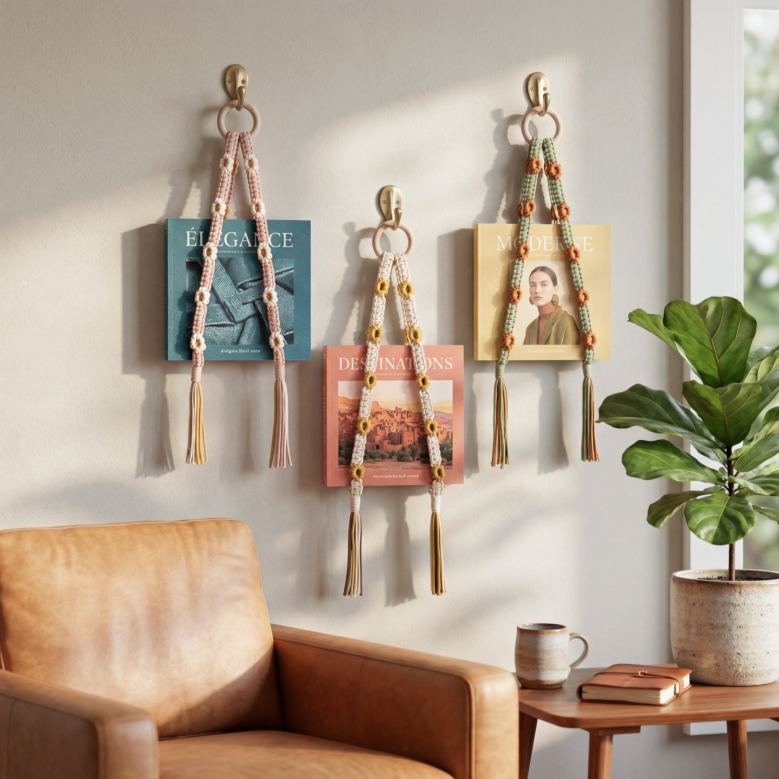 Macrame Book Holder Wall Hanger for Wall Hanging Decor Boho T15