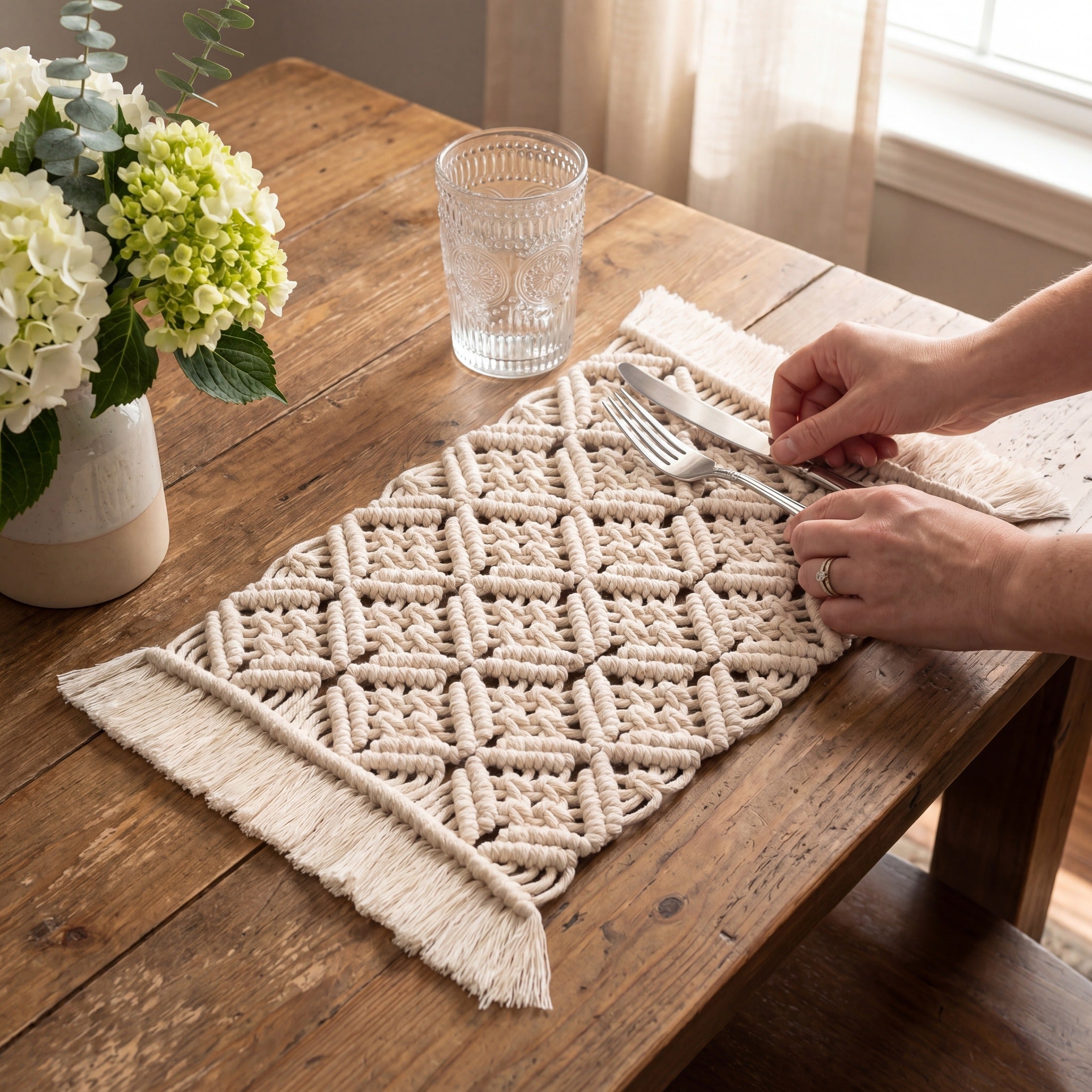 Macrame Placemat Boho Table Runner for Farmhouse Dining Table T18