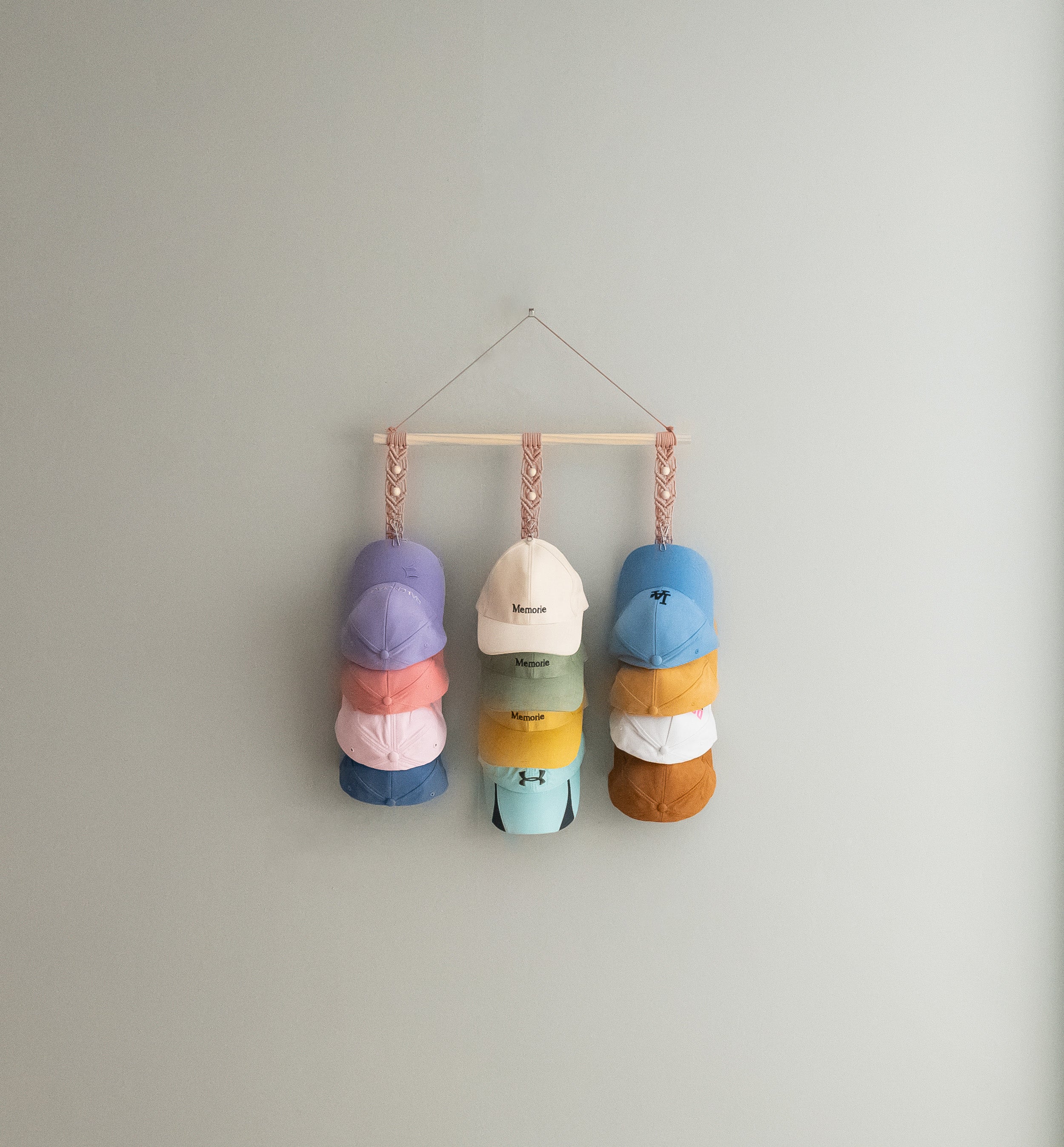 Macrame Baseball Cap Holder Combo - Strap Hat Organizer for Wall H43