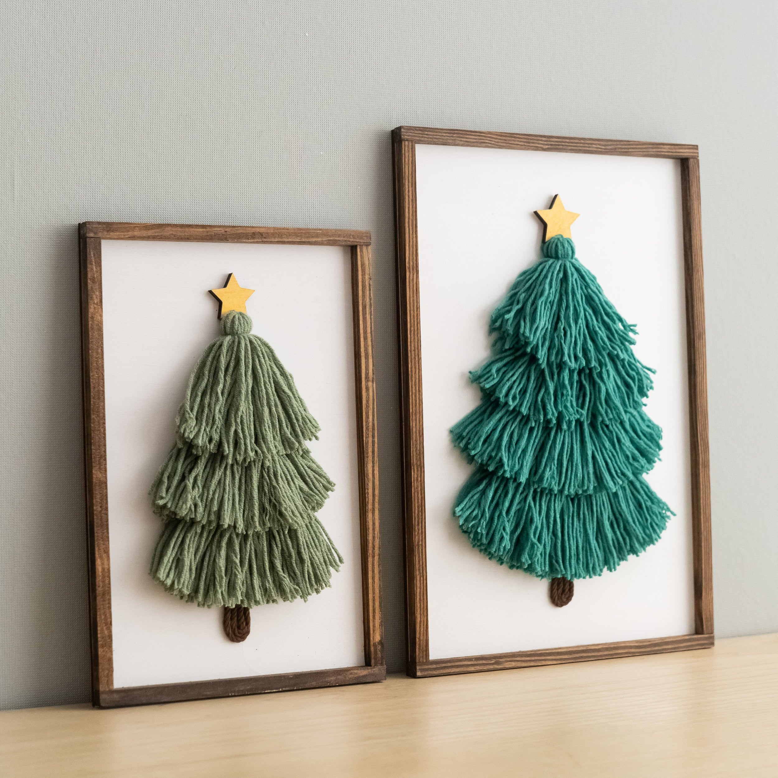 Framed Macrame Christmas Tree – Yarn Decor for Holiday Table V23