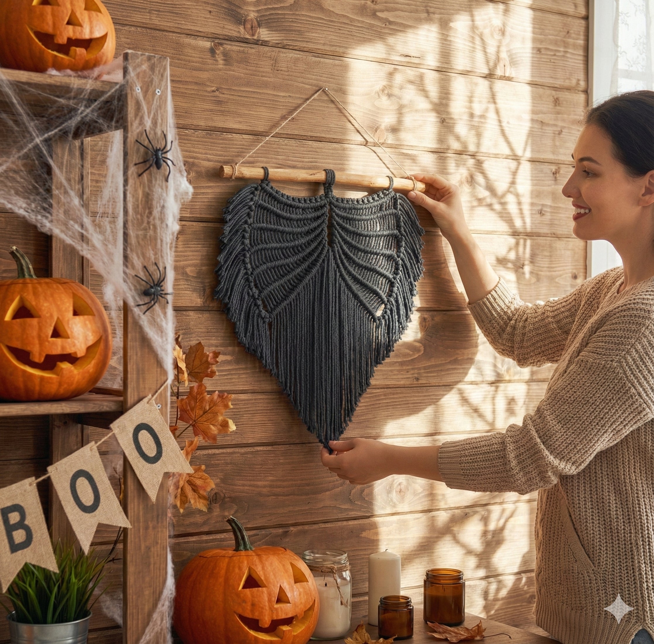 Macrame Wings Wall Hanging Macrame Cord for Halloween Decor U11