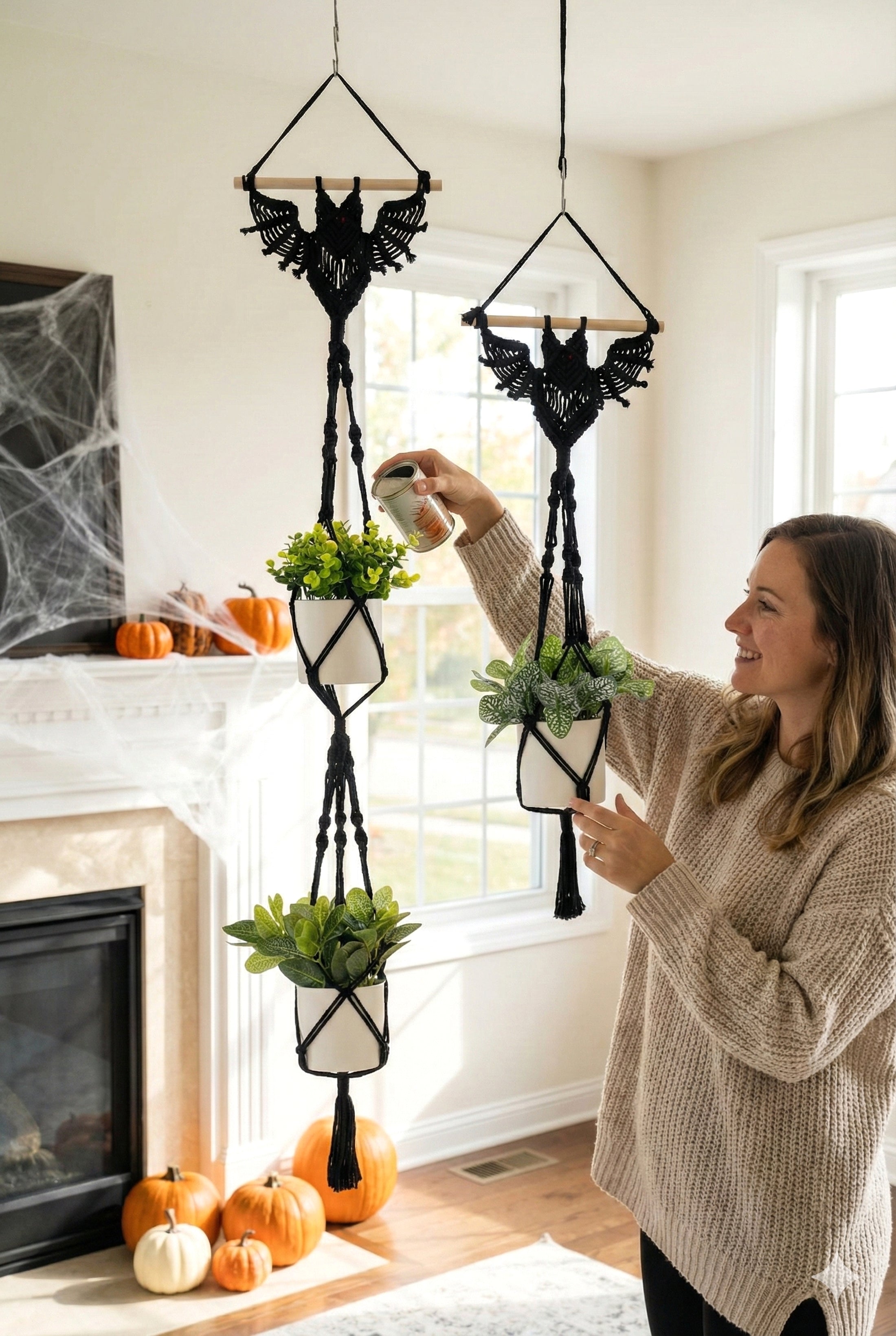 Macrame Bat Inspired Plant Hanger for Gothic Wall Decor I04