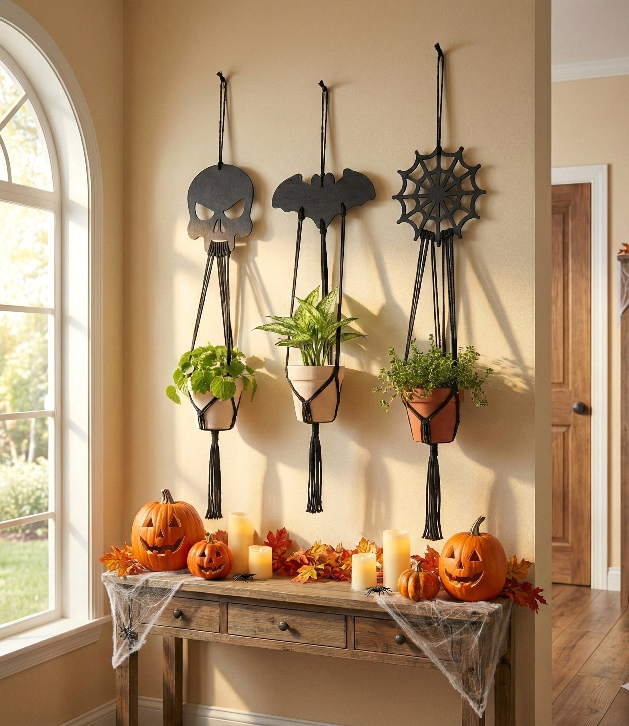 Gothic Macrame Plant Hanger Wood for Indoor Plant Decor I98