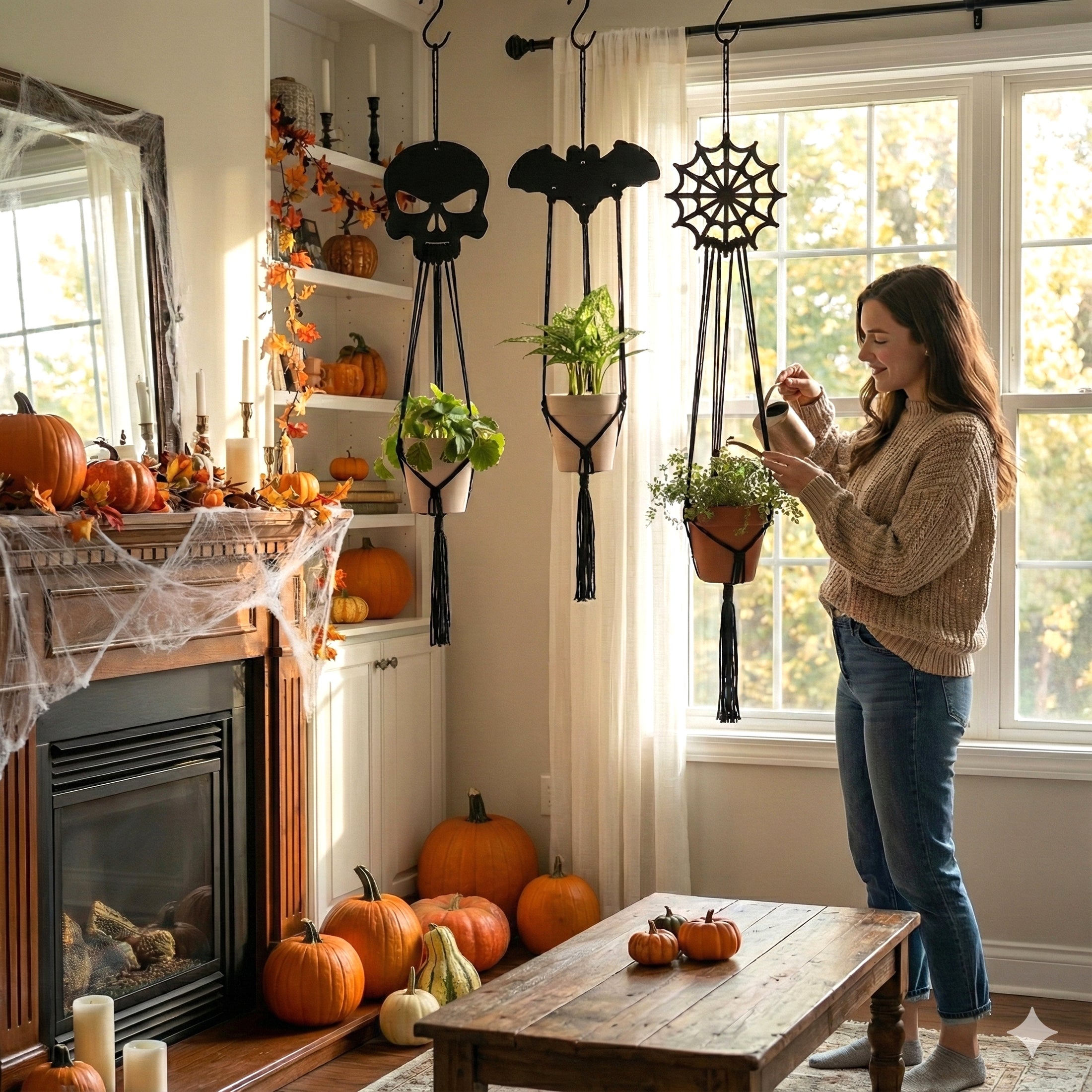 Gothic Macrame Plant Hanger Wood for Indoor Plant Decor I98