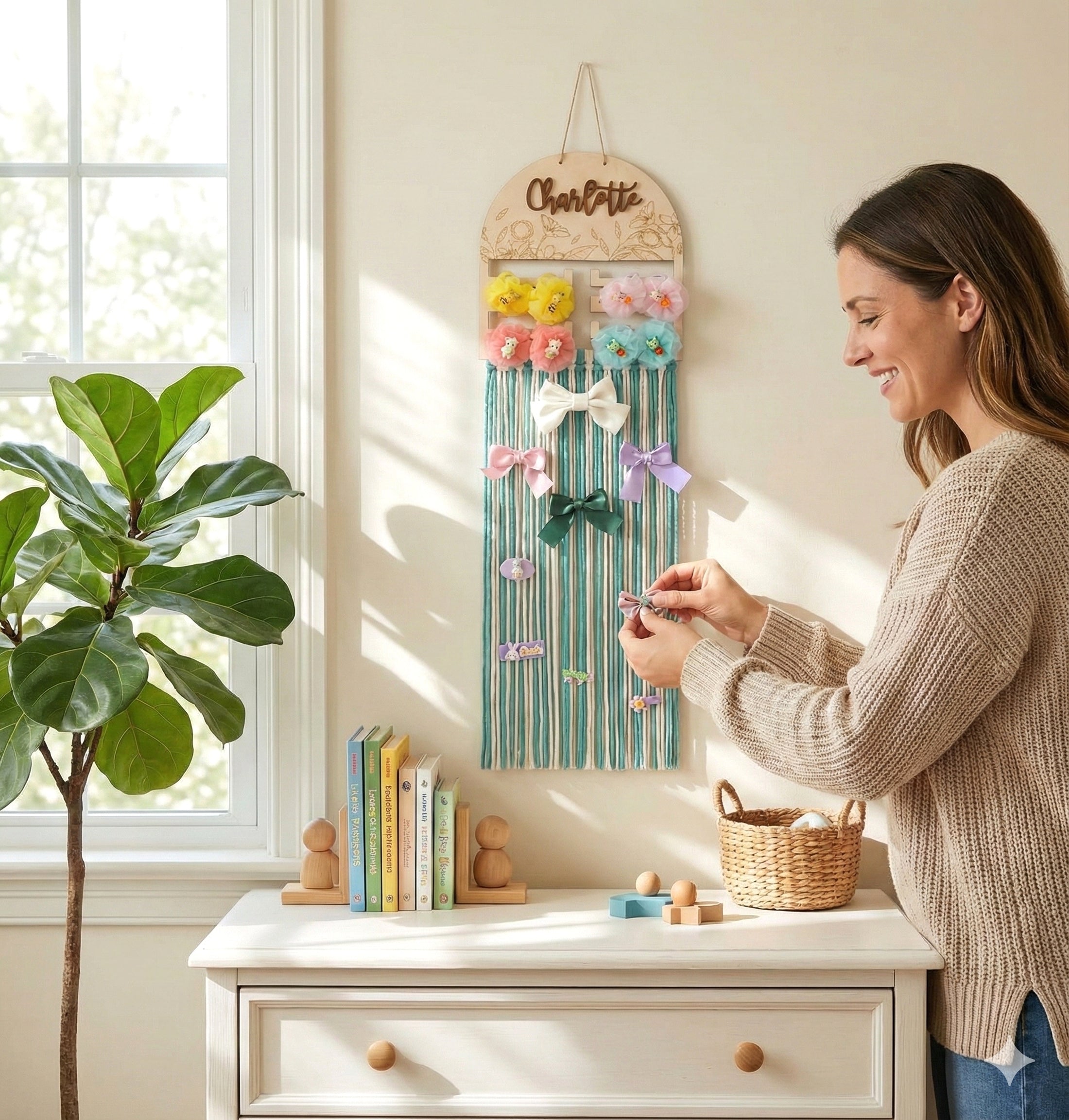 Personalized Macrame Bow Holder for Hair Bows and Girls Room Decor H97