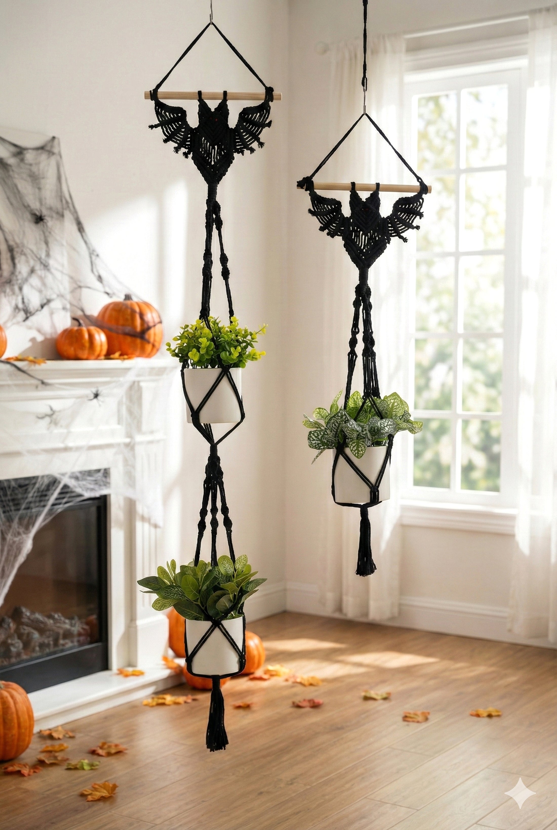 Macrame Bat Inspired Plant Hanger for Gothic Wall Decor I04