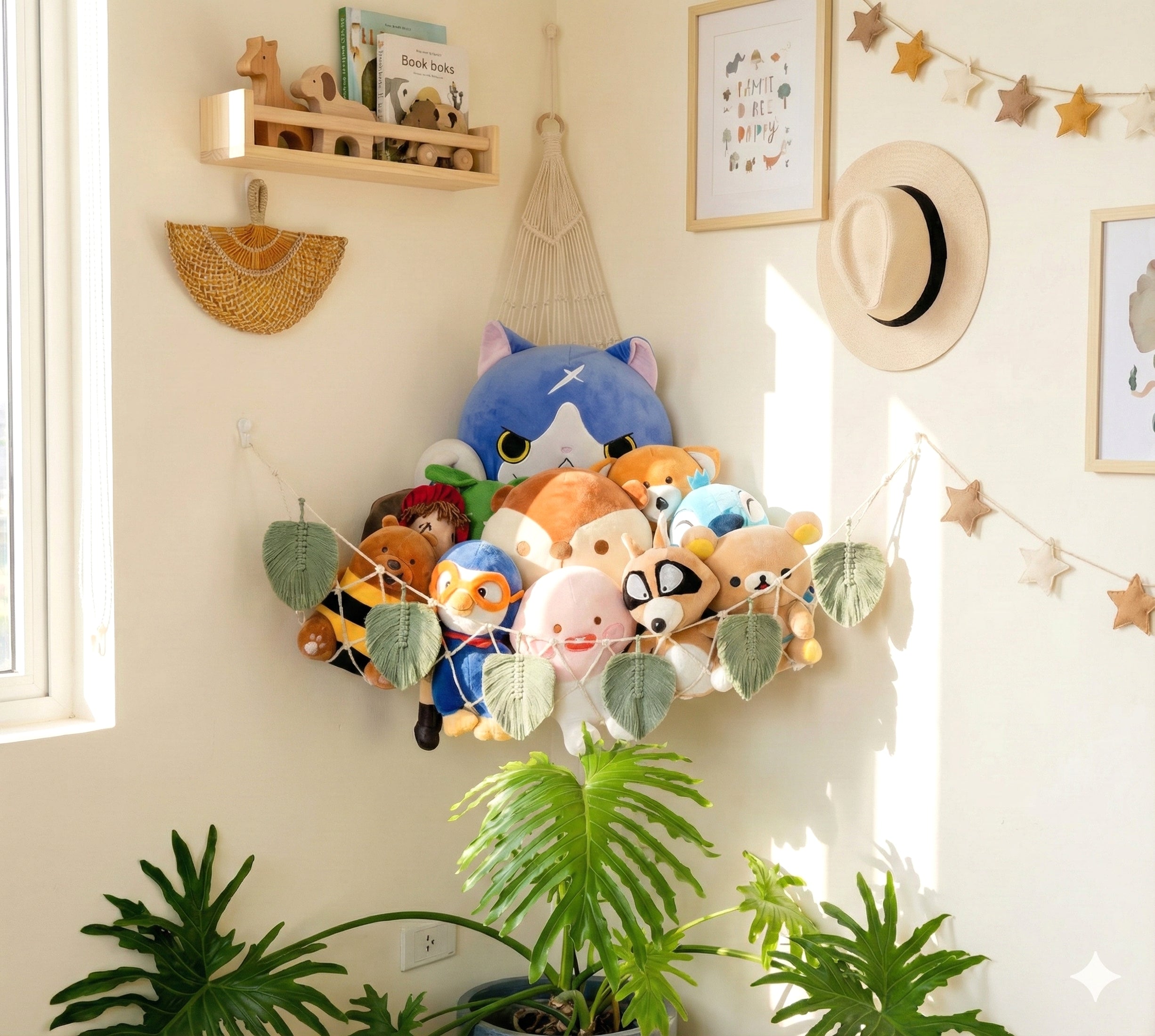 Macrame Leaves Toy Storage Hammock for Nursery Wall Storage H23