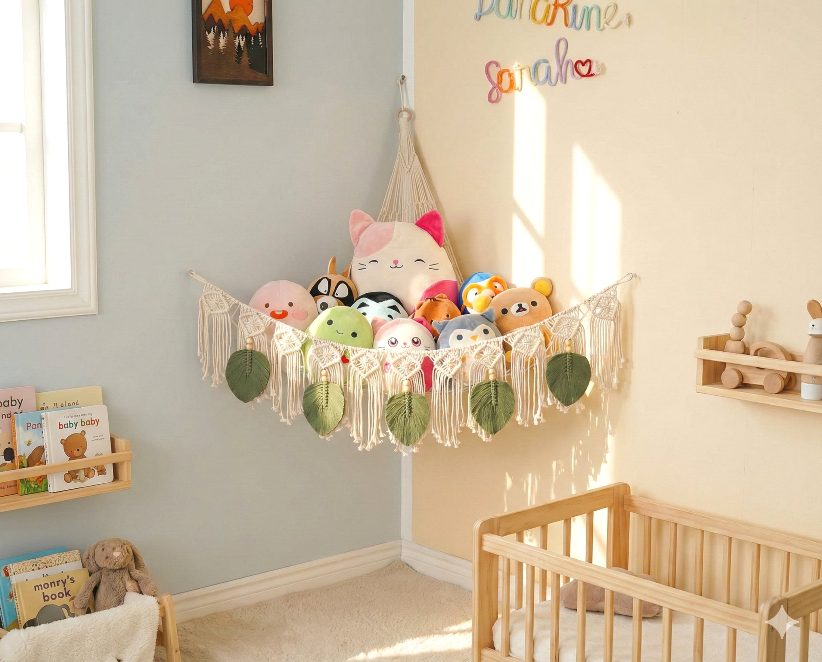 Macrame Toy Storage Kids Toy Wall Storage and Boho Nursery Style I24