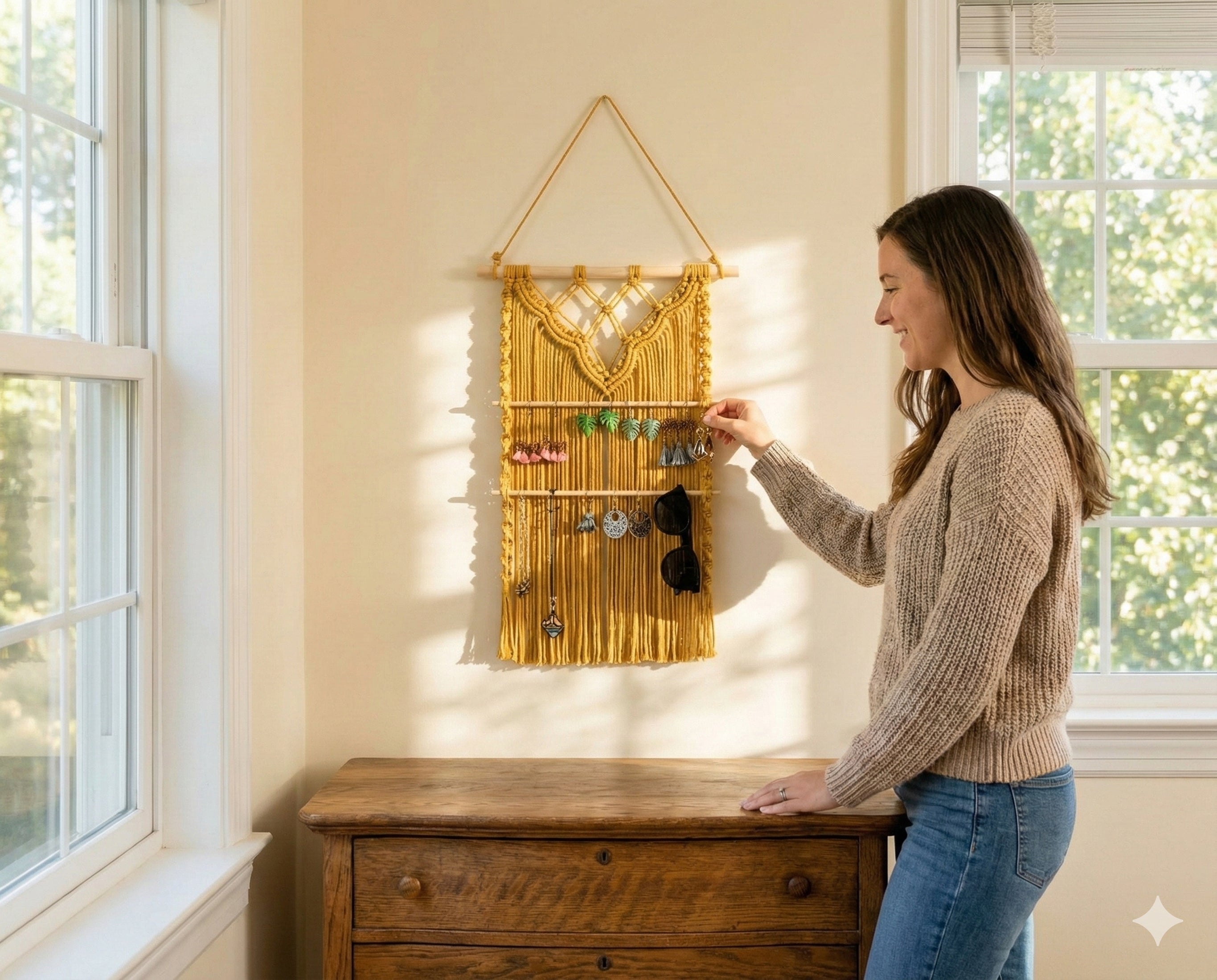 Macrame Jewelry Hanger with macrame cord for Earring Holder Wall Organizer I81