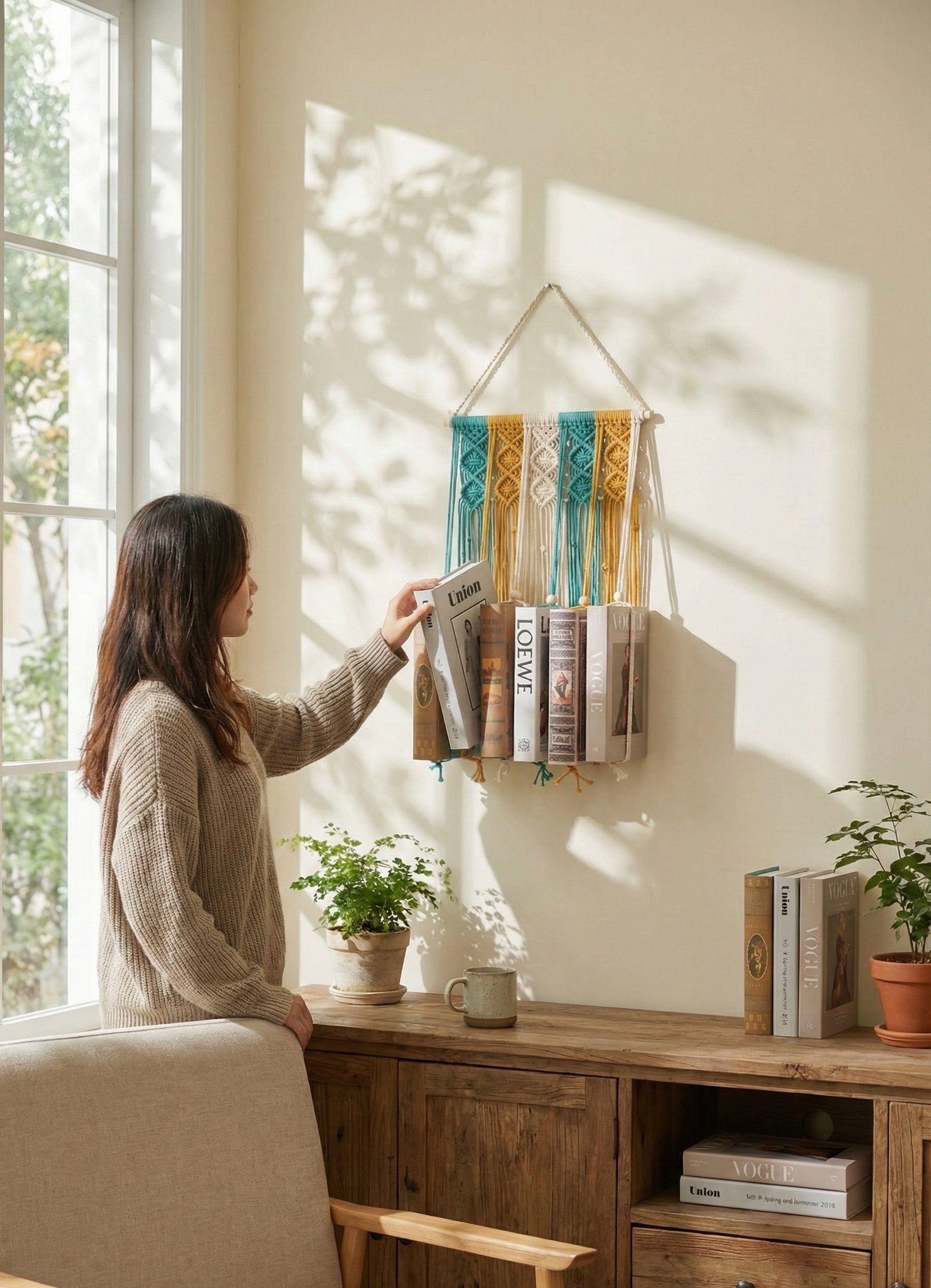 Macrame Book Holder macrame cord wall book organizer for boho decor I33