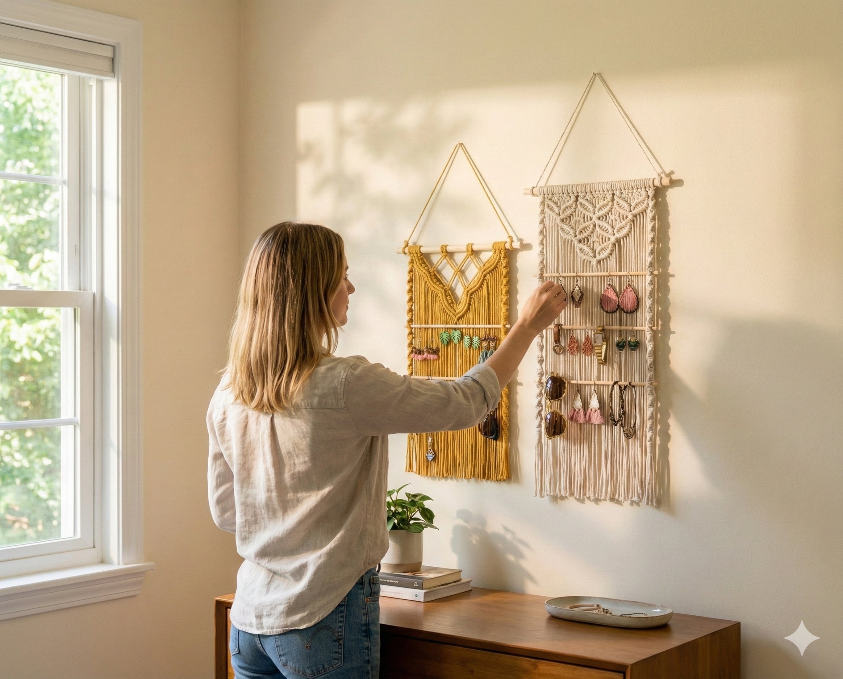 Macrame Earring Holder – Boho Jewelry Organizer Wall Hanging I81