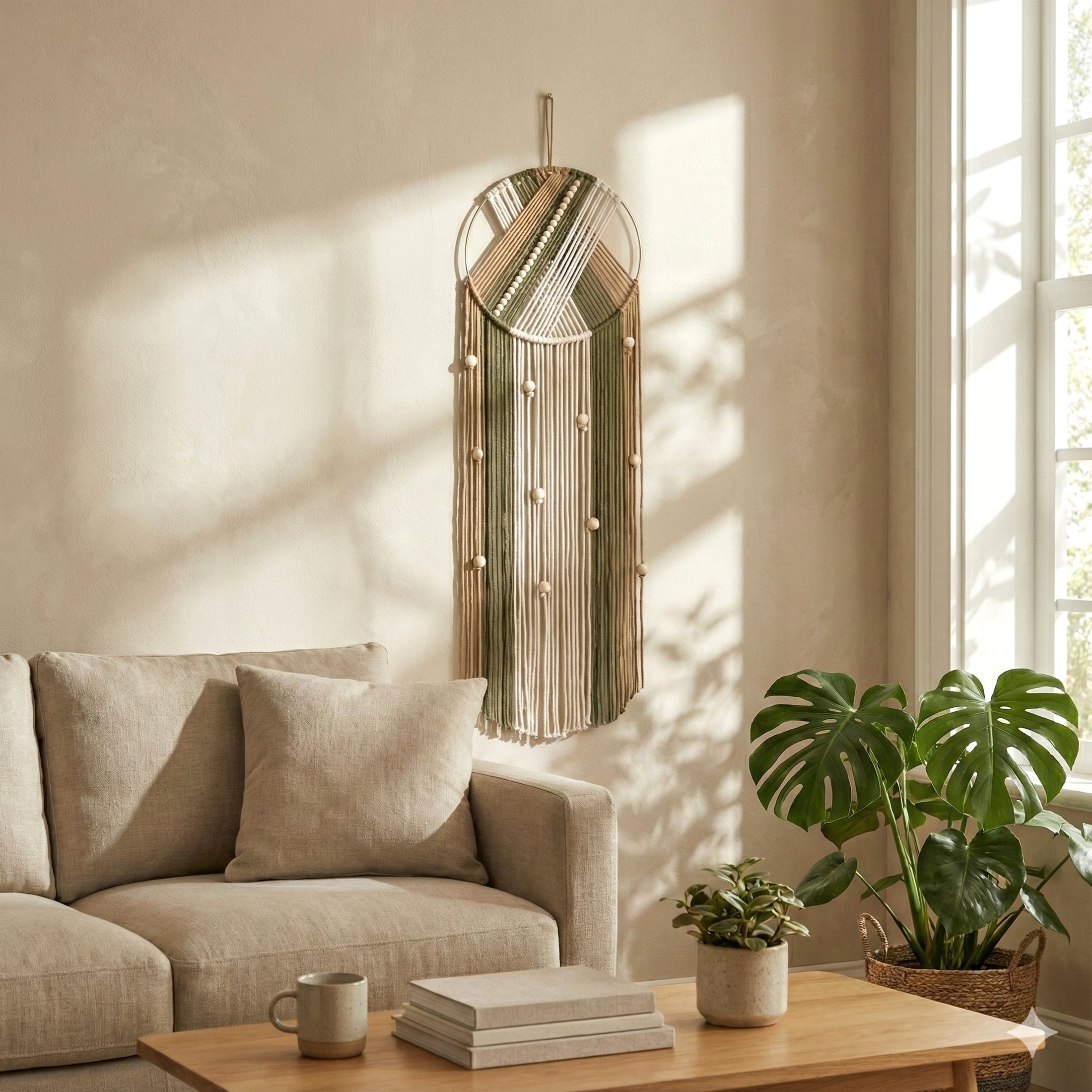 Macrame Dreamcatcher with Wooden Beads for Boho Wall Art V50