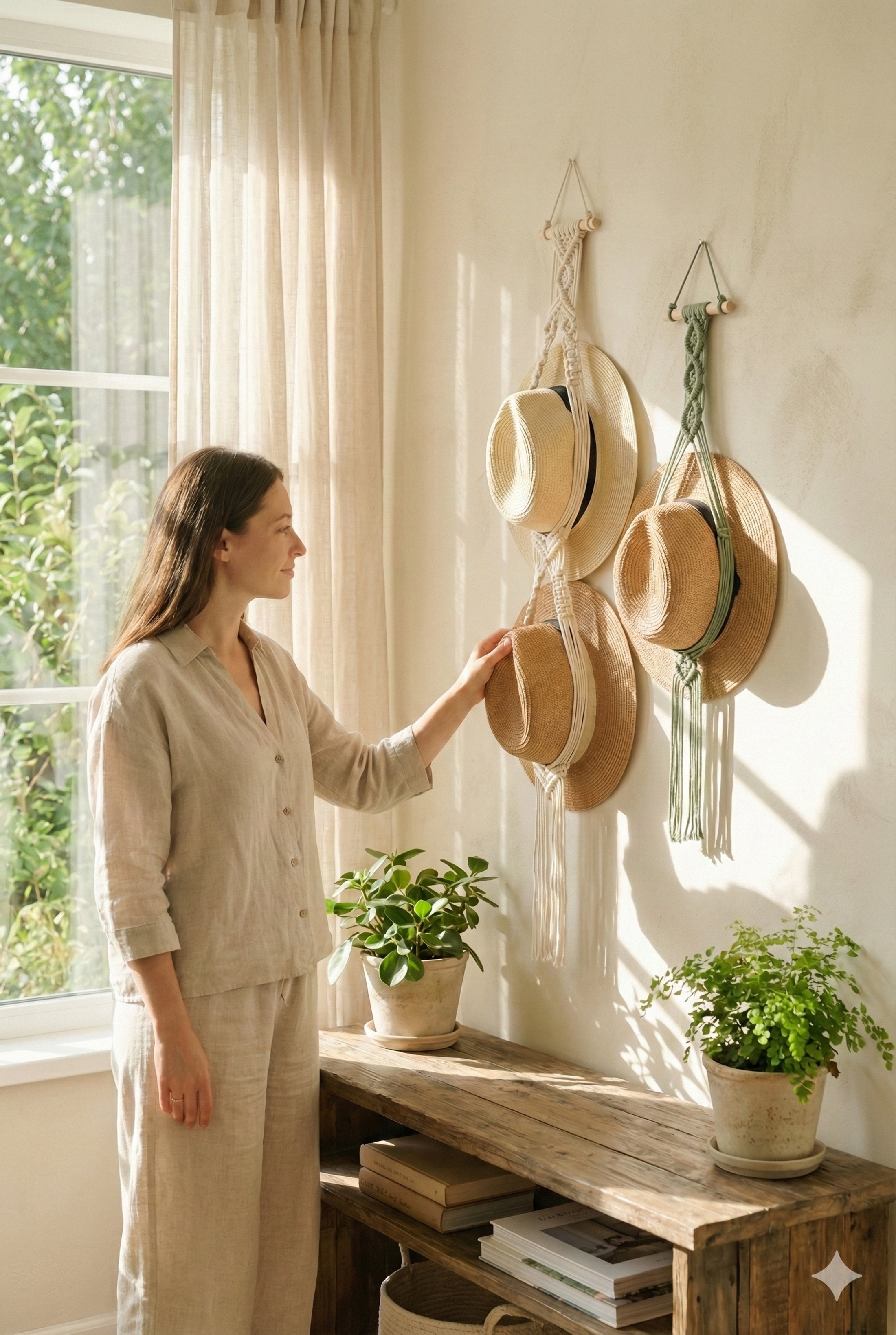 Macrame Hat Hanger macrame cord wall hat holder for boho decor I05
