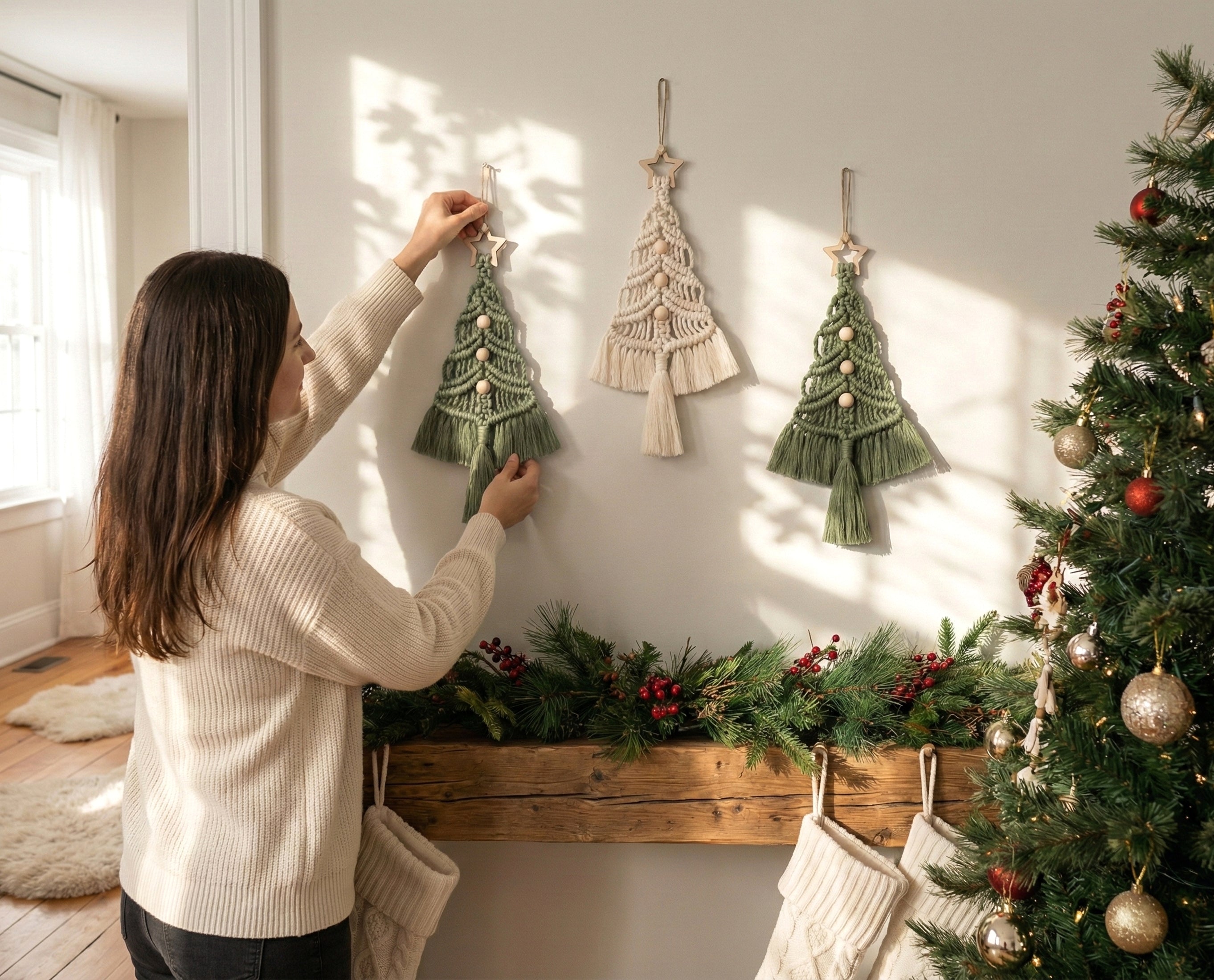 Macrame Christmas Tree Wall Hanging for Festive Holiday Decor X19