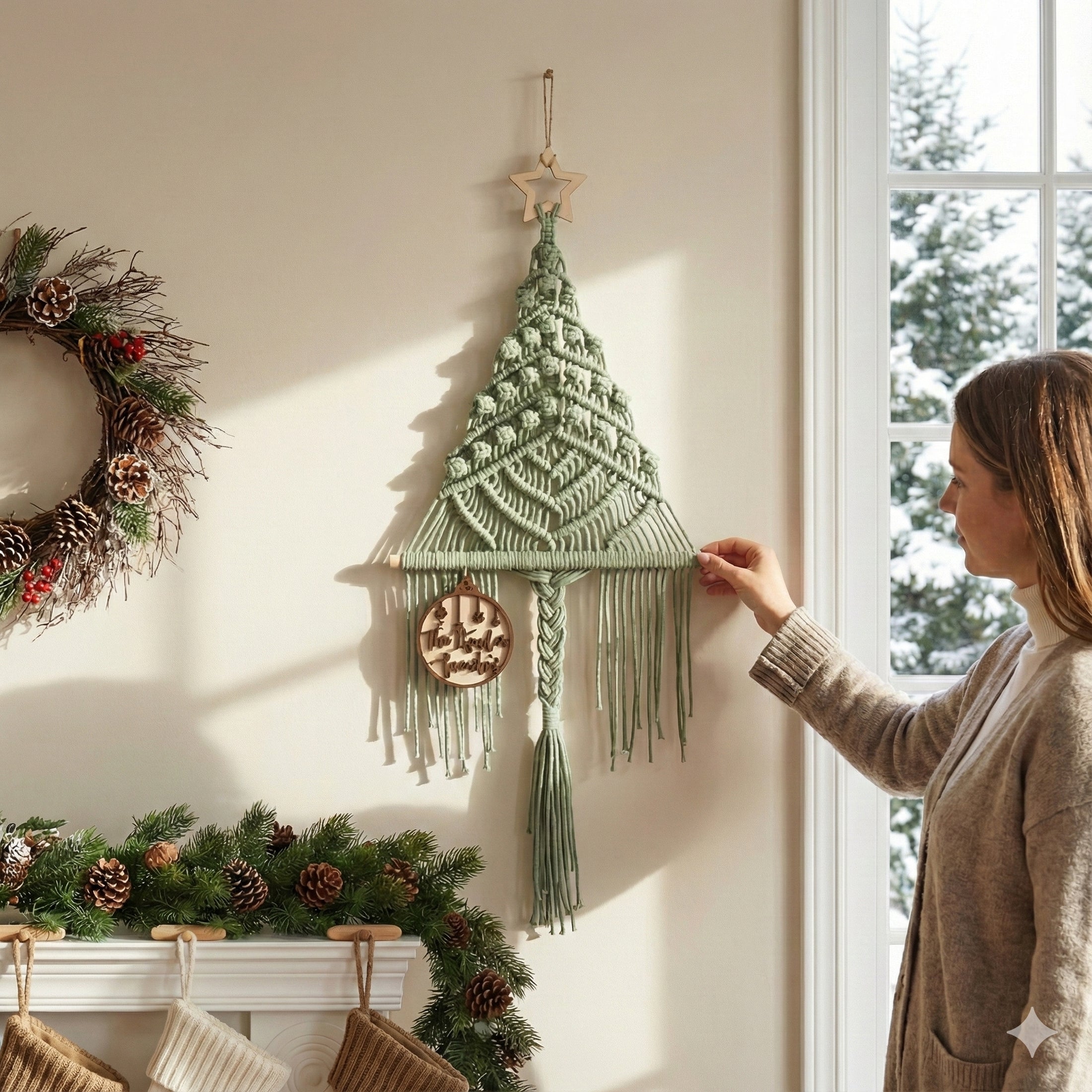 Macrame Christmas Tree Wall Hanging for Christmas Wall Decor X61